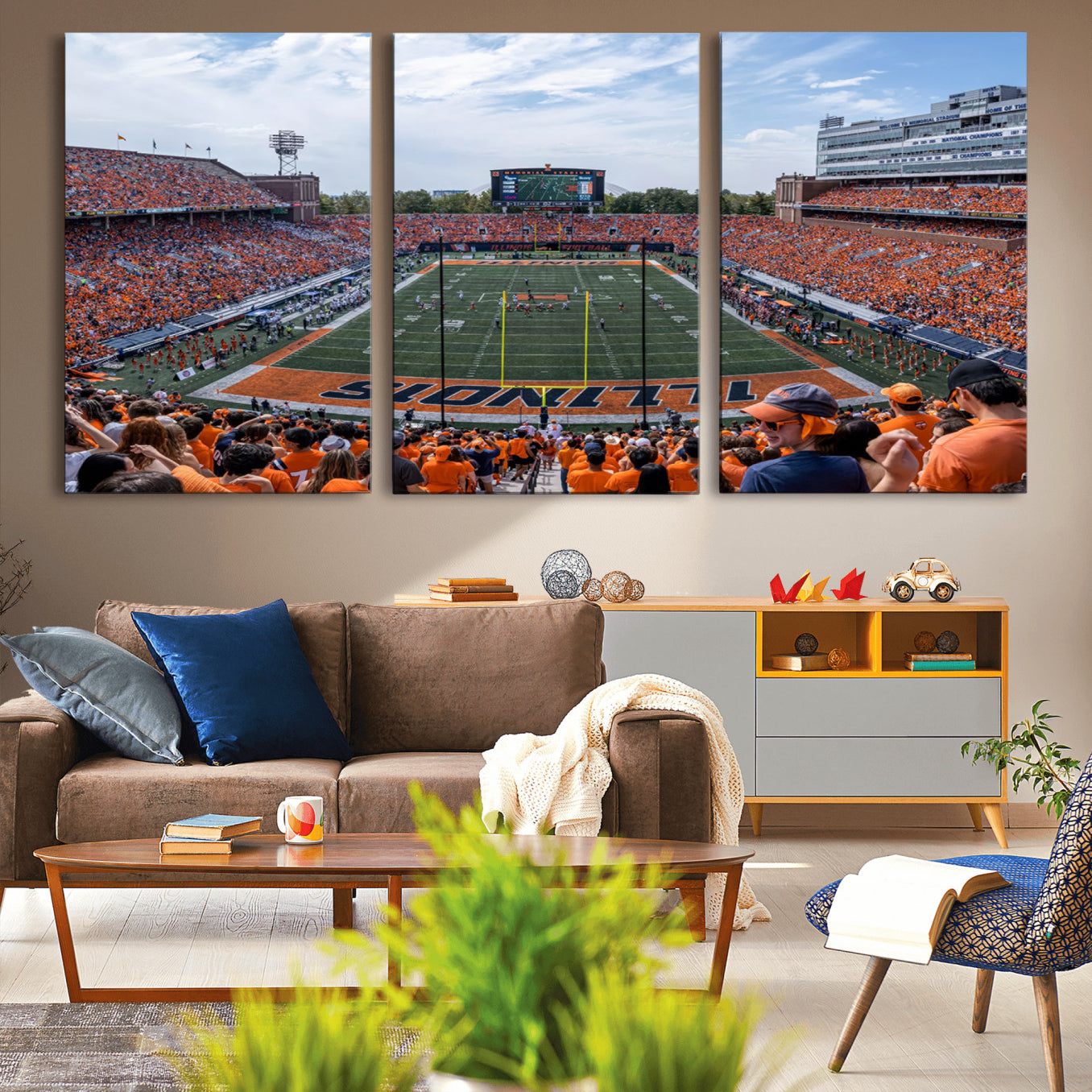 -University of Illinois Fighting Illini Football Team Print Canvas - Champaign Illinois Memorial