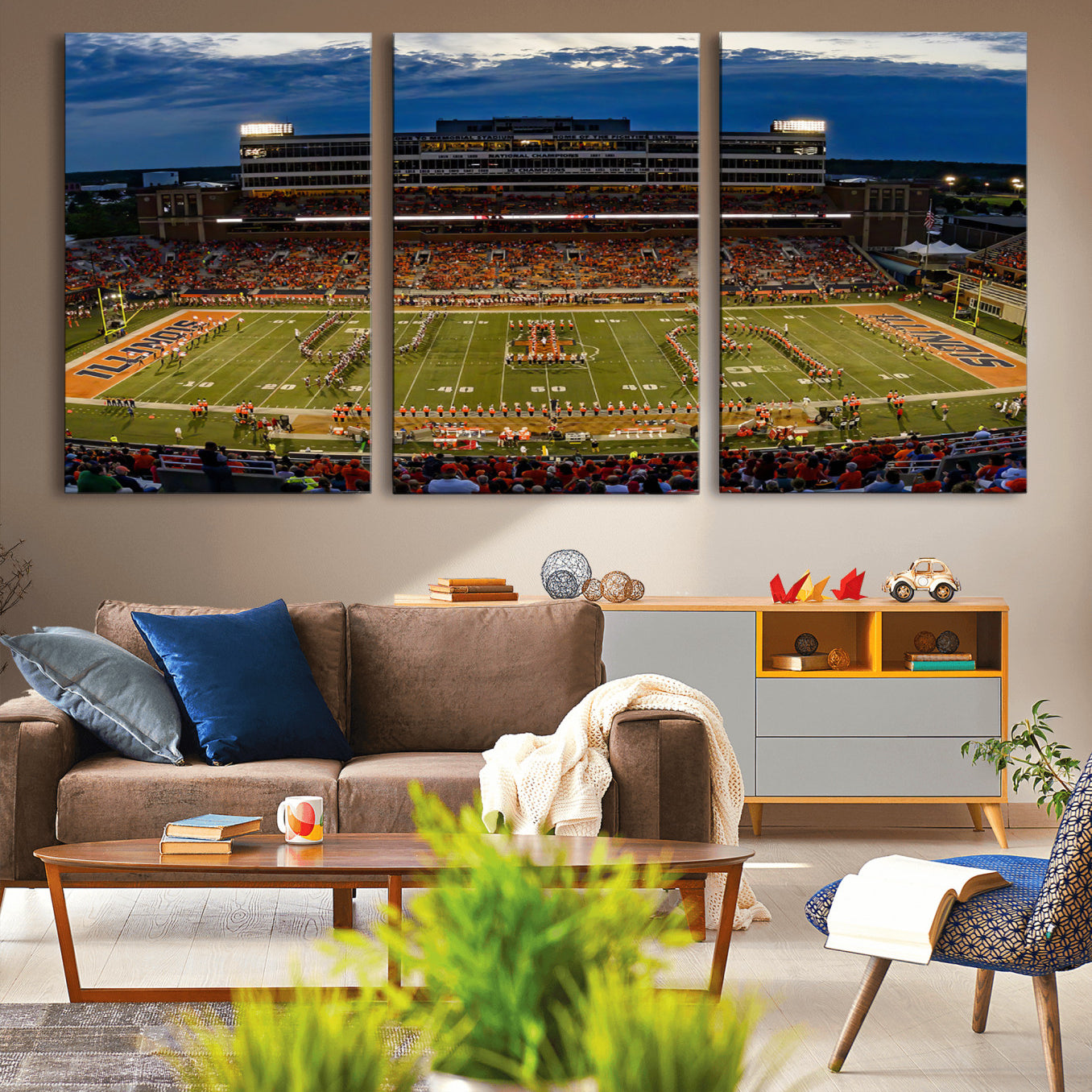-University of Illinois Fighting Illini Football Team Print - Champaign Illinois Memorial Stadium