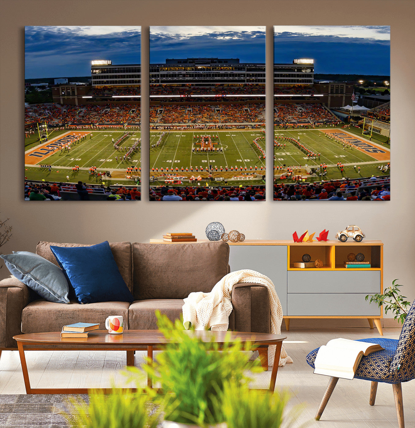 44513-MGV-CV-36X24-University of Illinois Fighting Illini Football Team Print - Champaign Illinois Memorial Stadium