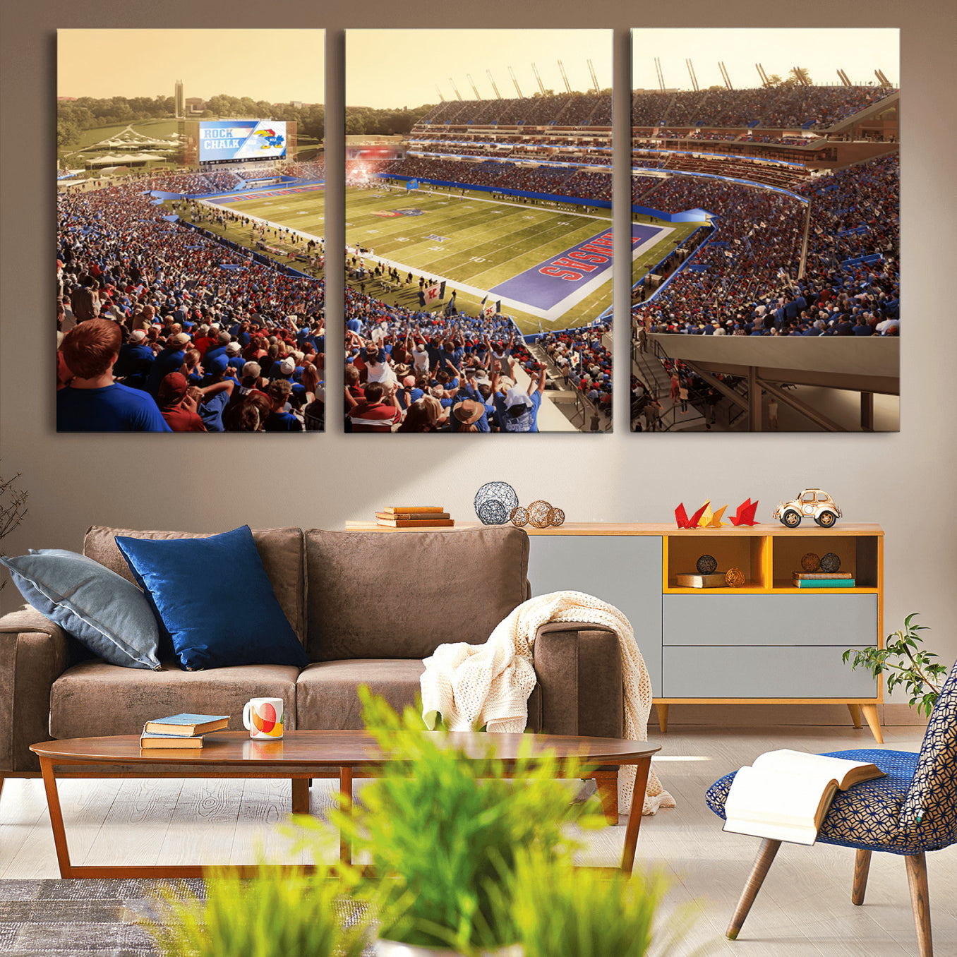 -University of Kansas Jayhawks Football Team Print - Lawrence Kansas Memorial Stadium Wall Art Canvas