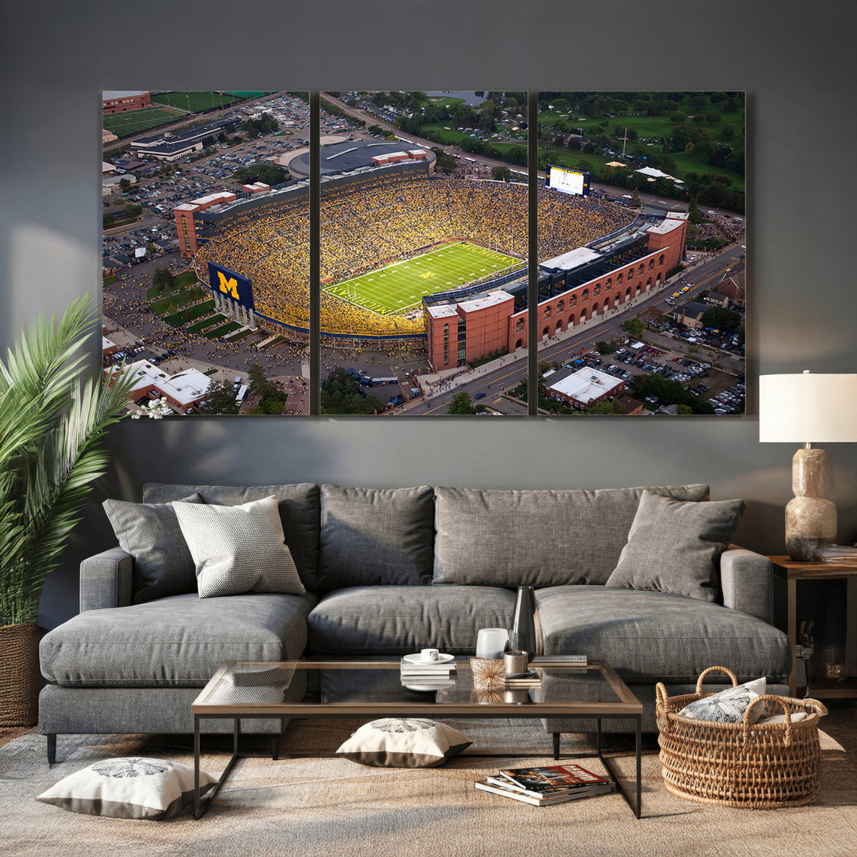 95248-PAN-FL-20X10 - University of Michigan Wolverines Football Team Print - Ann Arbor Michigan Stadium Wall Art Canvas