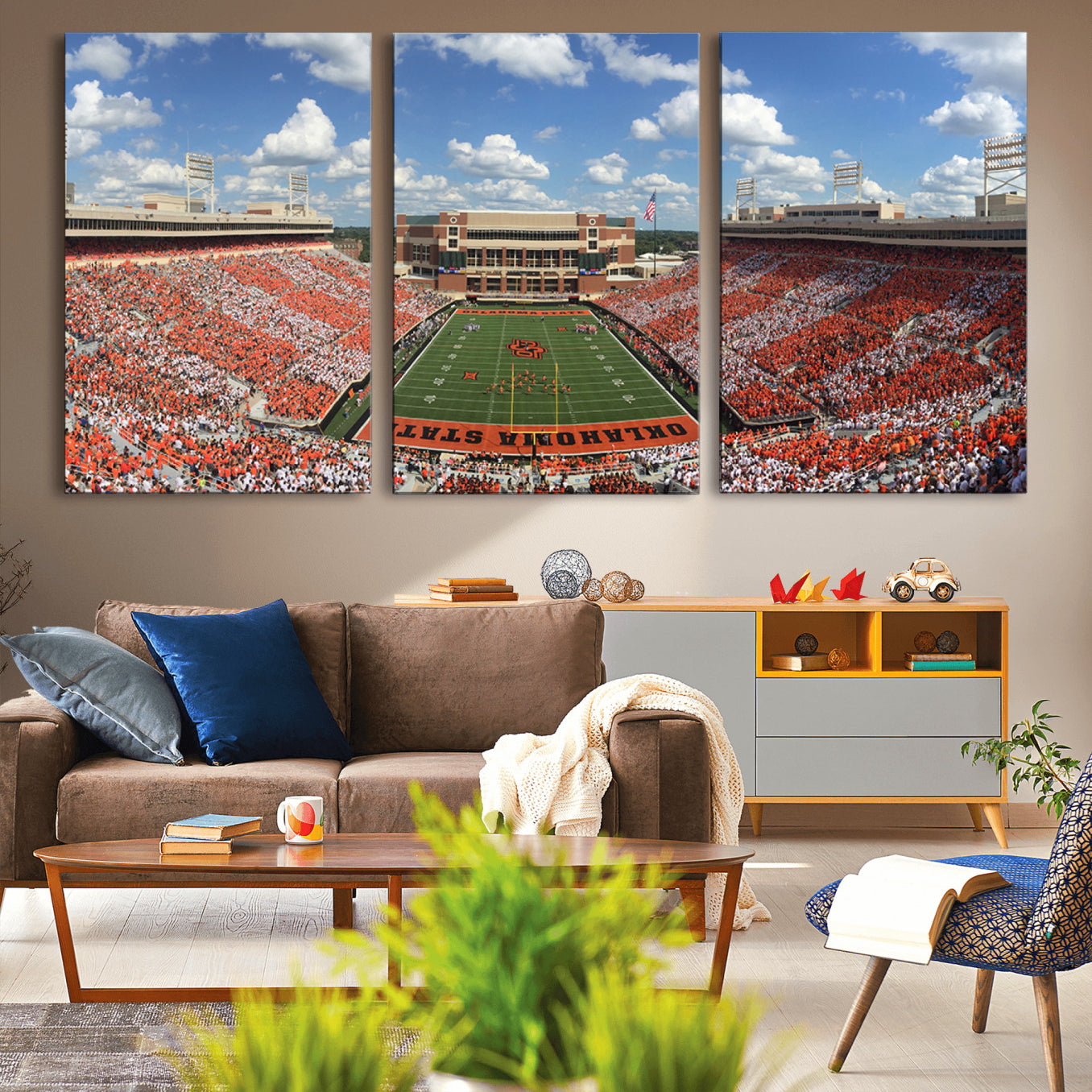 65192-MGV-CV-36X24-Oklahoma State Cowboys Football Team Print - Stillwater Boone Pickens Stadium Wall Art Canvas Print