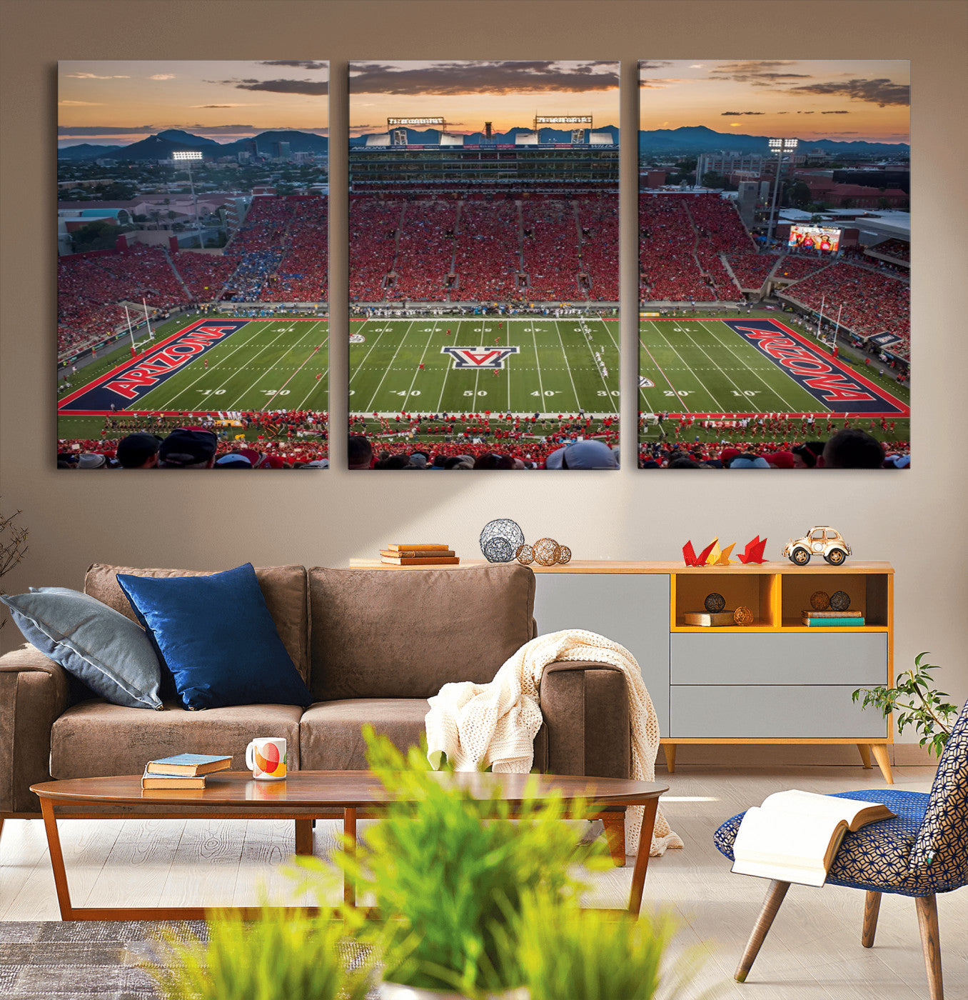 99722-MGV-CV-36X24-Framed Arizona Wildcats Football Team Print - Tucson Arizona Stadium Wall Art Canvas Print
