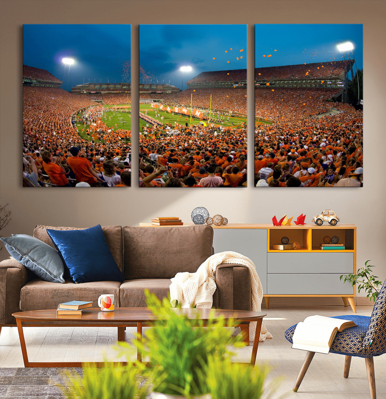 -Clemson University Tigers Football Team Print - Clemson Memorial Stadium Wall Art Canvas Print
