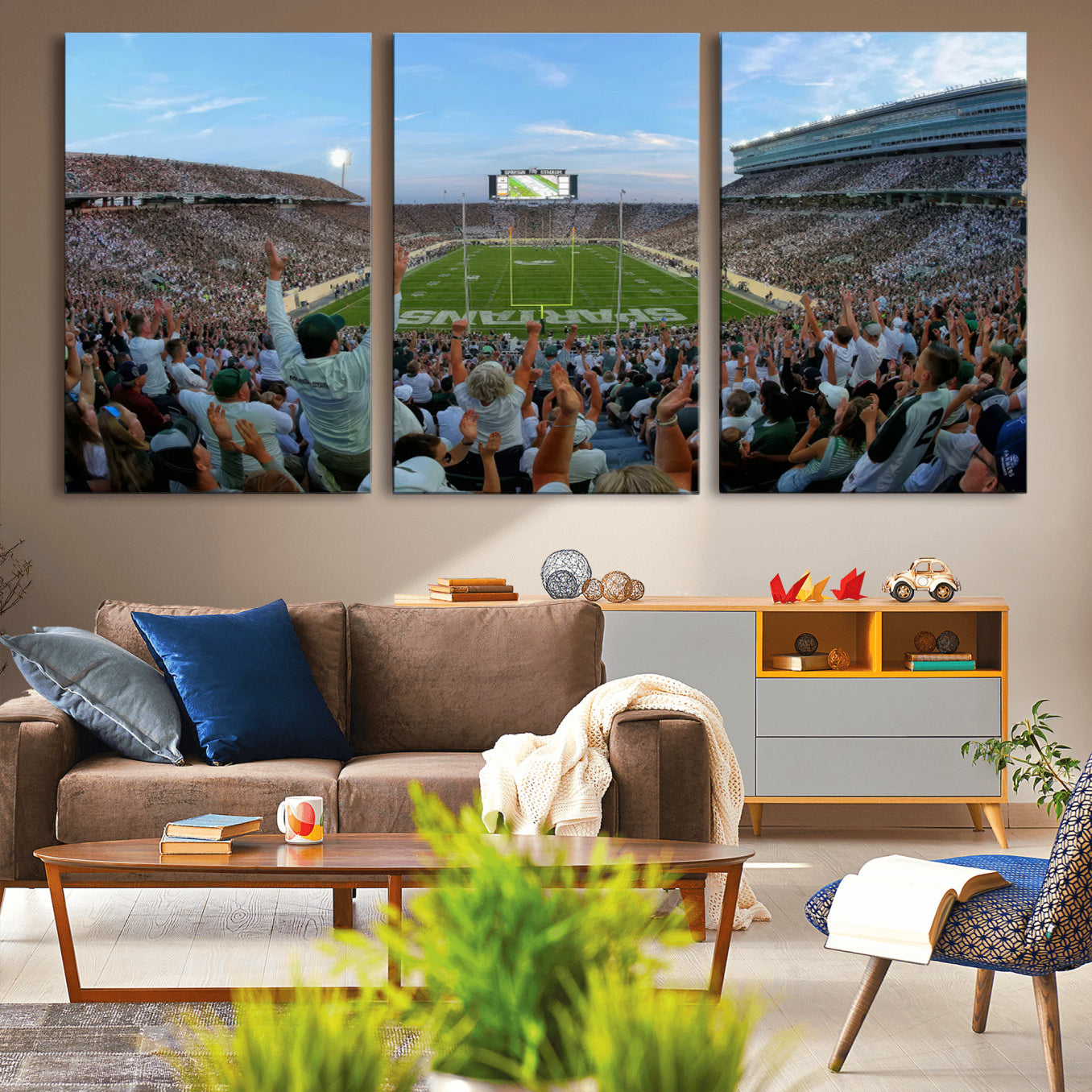 -Michigan State Spartans Football Team Art Print - East Lansing Spartan Stadium Wall Art Canvas Print