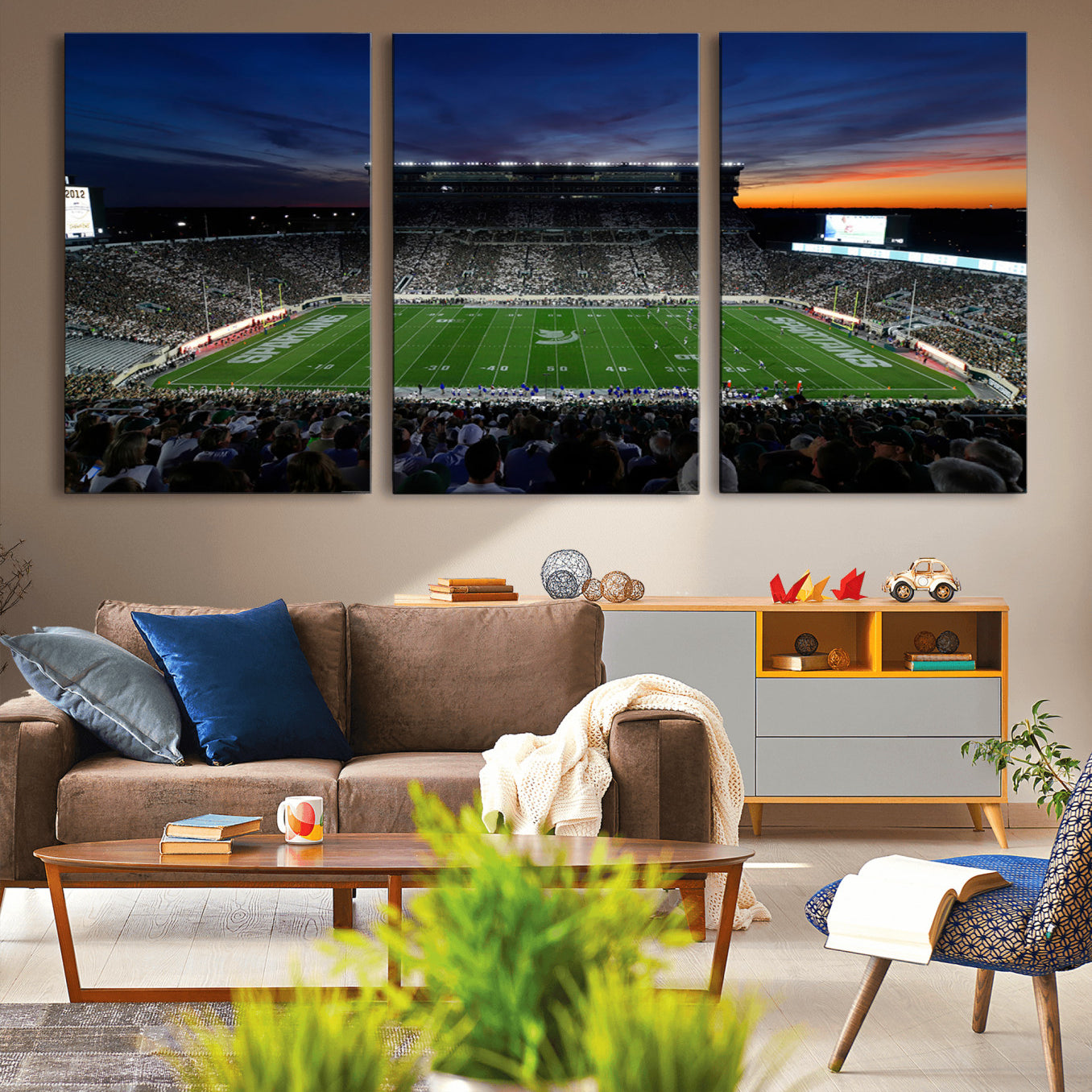 -Michigan State Spartans Football Team Print - East Lansing Spartan Stadium Canvas Print