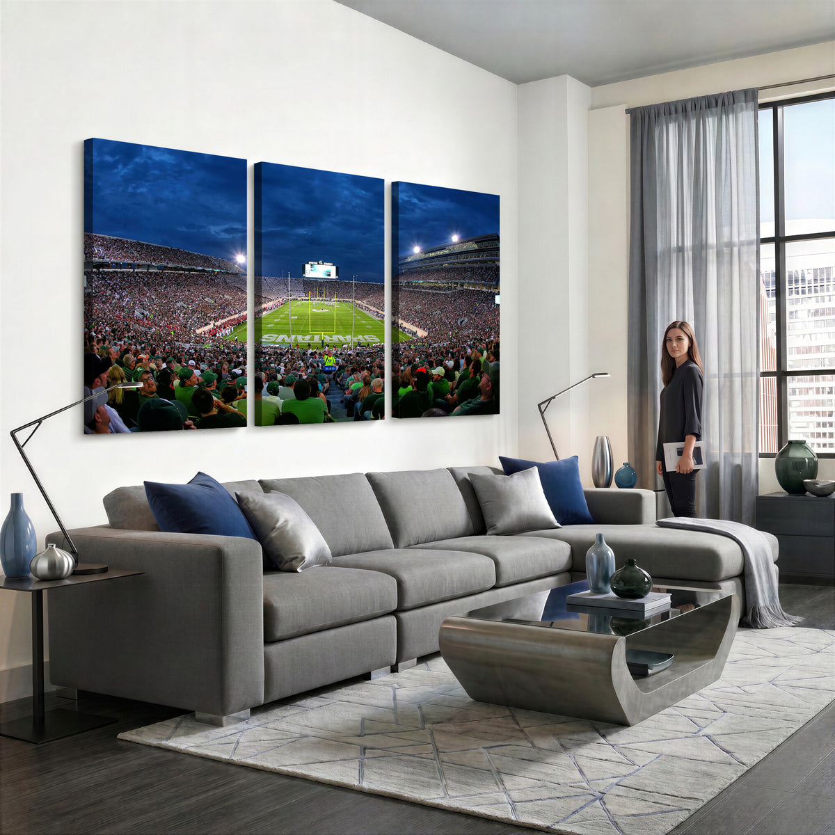 35248-PAN-FL-20X10 - Michigan State Spartans Football Team Print - East Lansing Spartan Stadium Wall Art Canvas Print