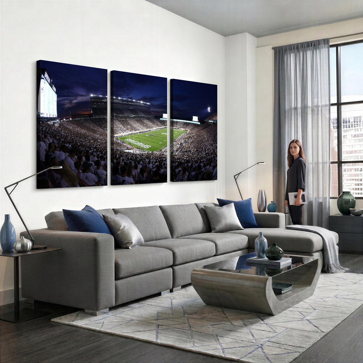 75193-PAN-FL-20X10 - Michigan State Spartans Canvas, Framed Football Team Print - East Lansing Spartan Stadium Wall Art