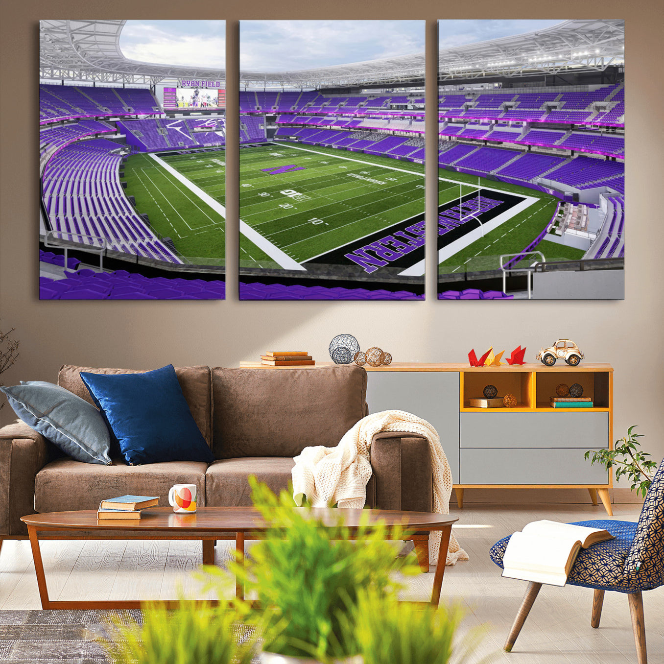 -Northwestern University Wildcats Football Team Print - Evanston Ryan Field Wall Art Canvas Print