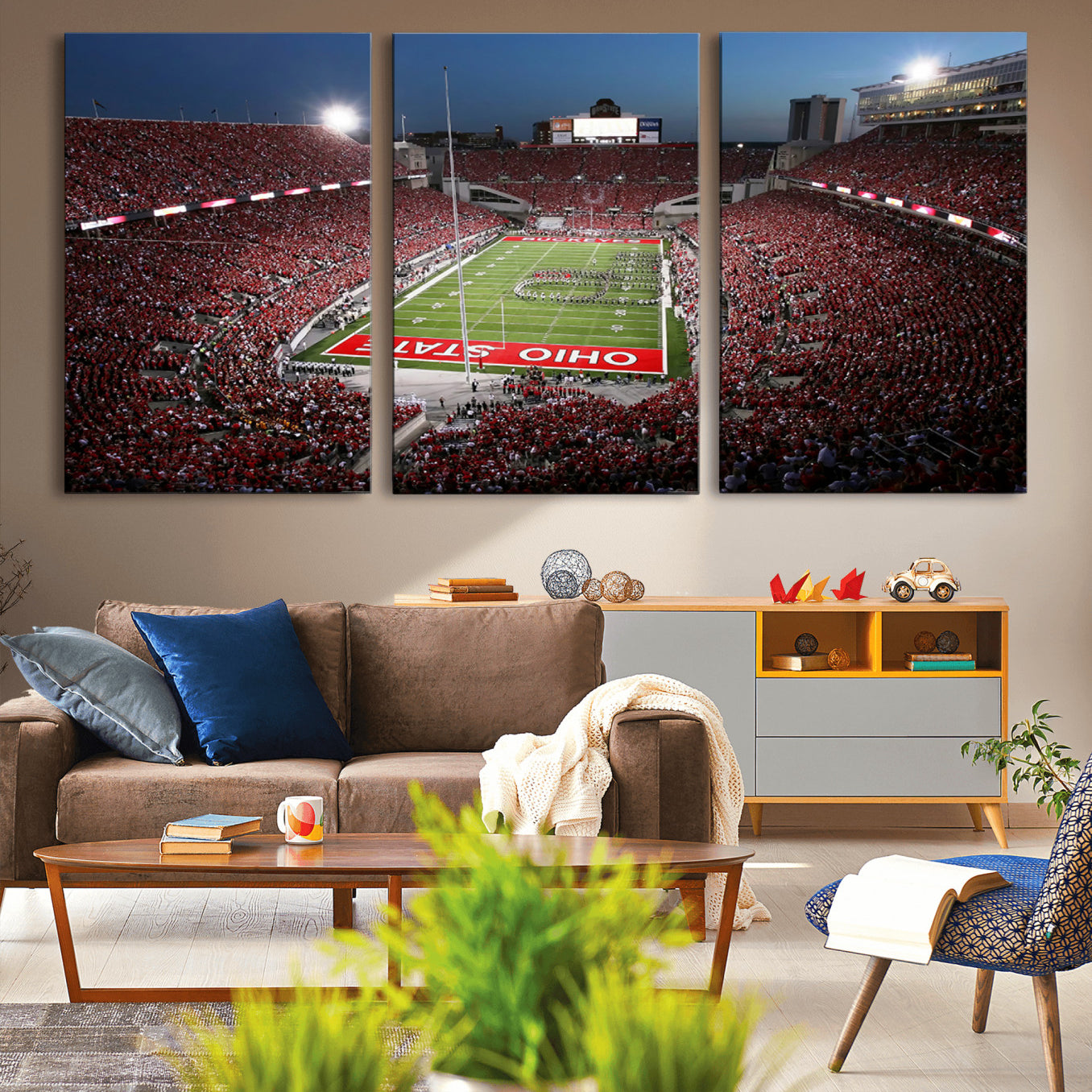 98743-MGV-CV-36X24-Ohio State University Buckeyes Football Team Print - Columbus Ohio Stadium Wall Art Canvas Print