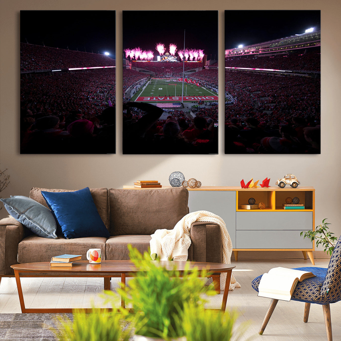 -Ohio State University Buckeyes Football Team Print - Columbus Ohio Stadium Wall Art Canvas Print
