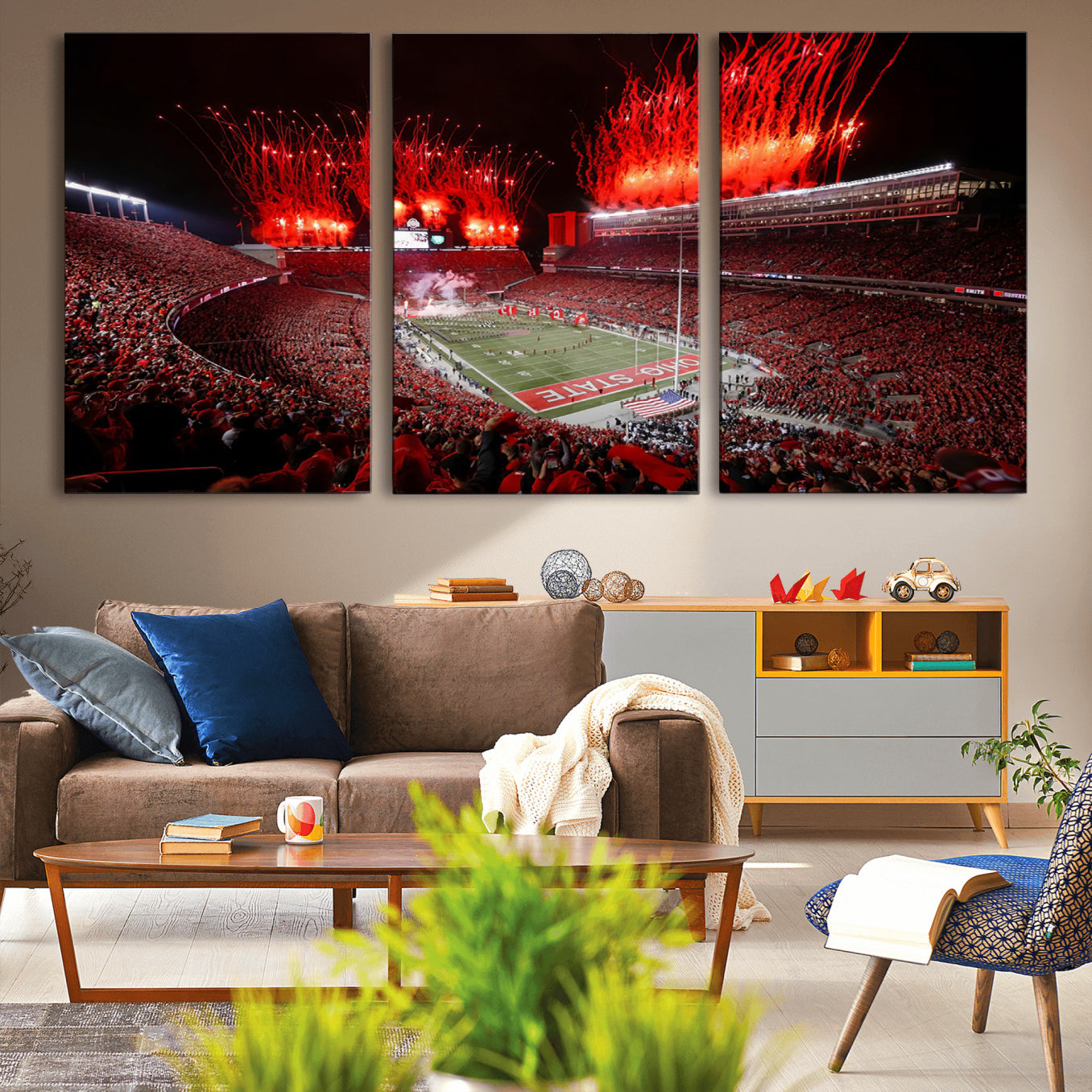 56909-MGV-CV-36X24-Ohio State University Buckeyes Football Team Print - Columbus Ohio Stadium Wall Art Canvas Print