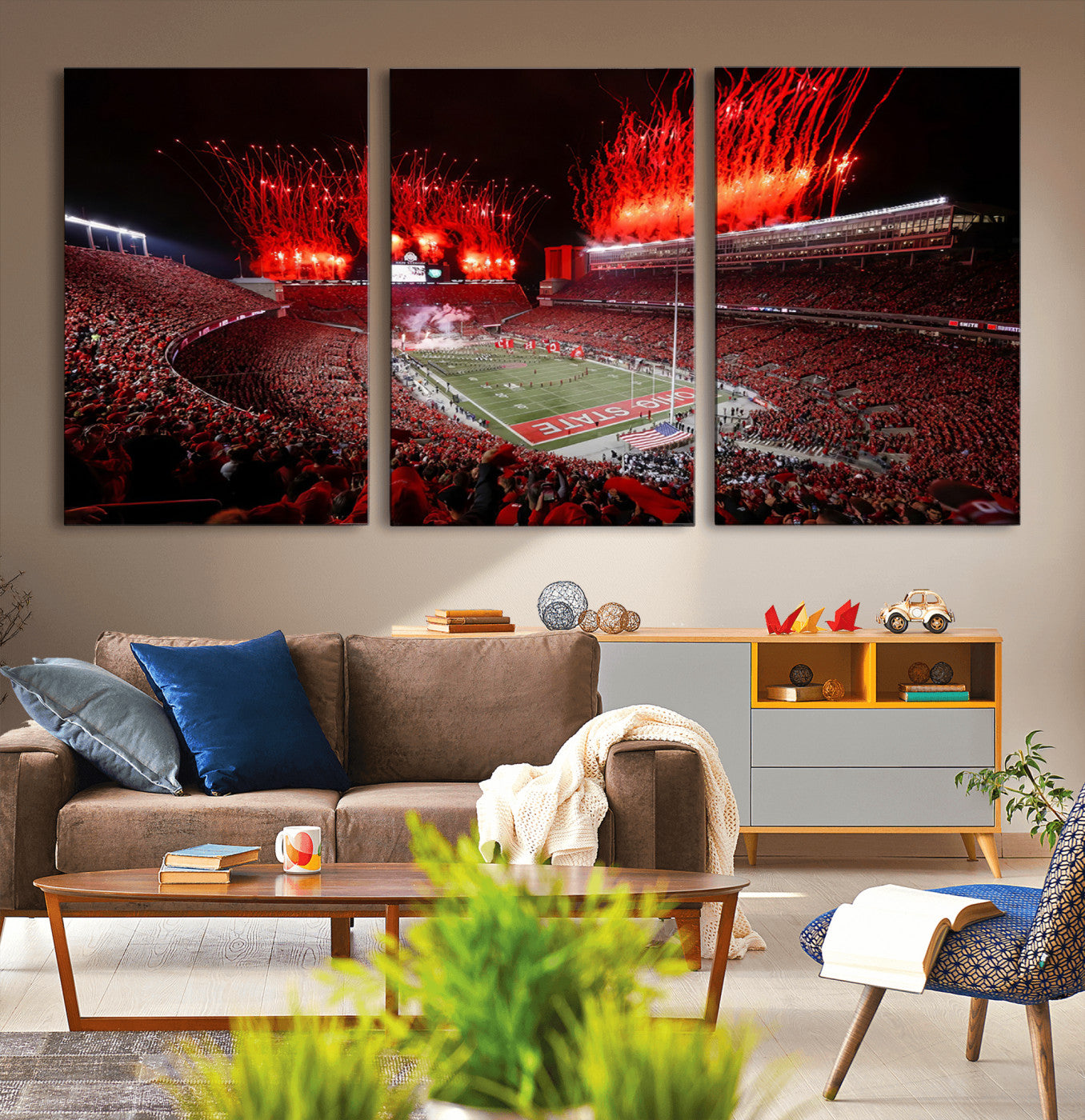 56909-MGV-CV-36X24-Ohio State University Buckeyes Football Team Print - Columbus Ohio Stadium Wall Art Canvas Print