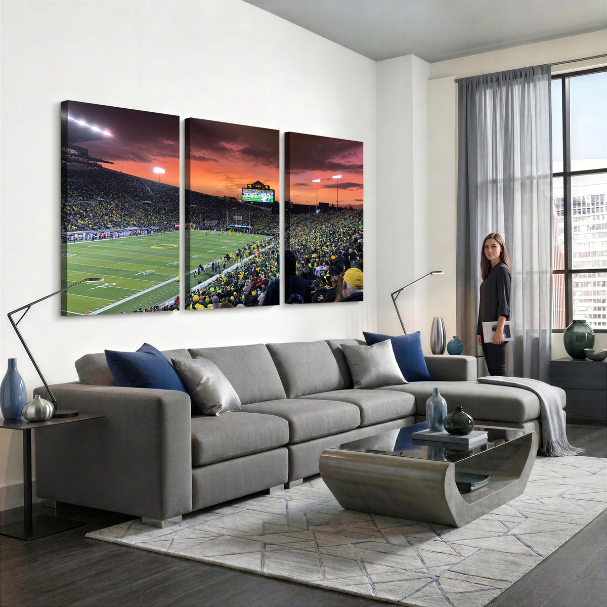 75065-PAN-FL-20X10 - Eugene Autzen Stadium Canvas Wall Art Print – Sunset Over Iconic Football Field Wall Decor for Home