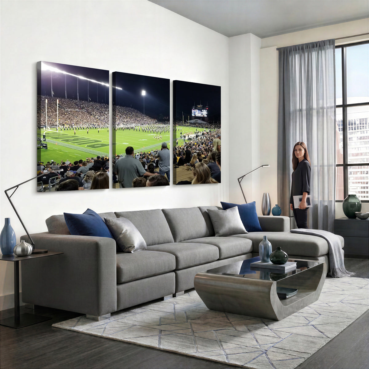 56796-PAN-FL-20X10 - Purdue University Boilermakers Football Team Print - West Lafayette Ross-Ade Stadium Wall Art Canvas