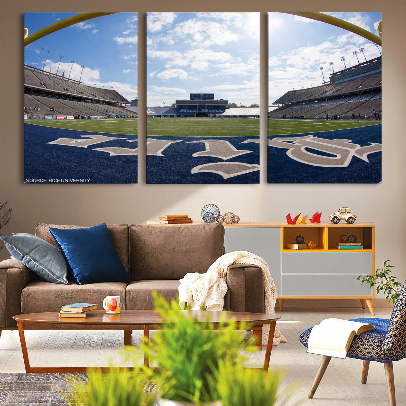 -Rice University Owls Football Team Print - Houston Rice Stadium Wall Art Canvas Print