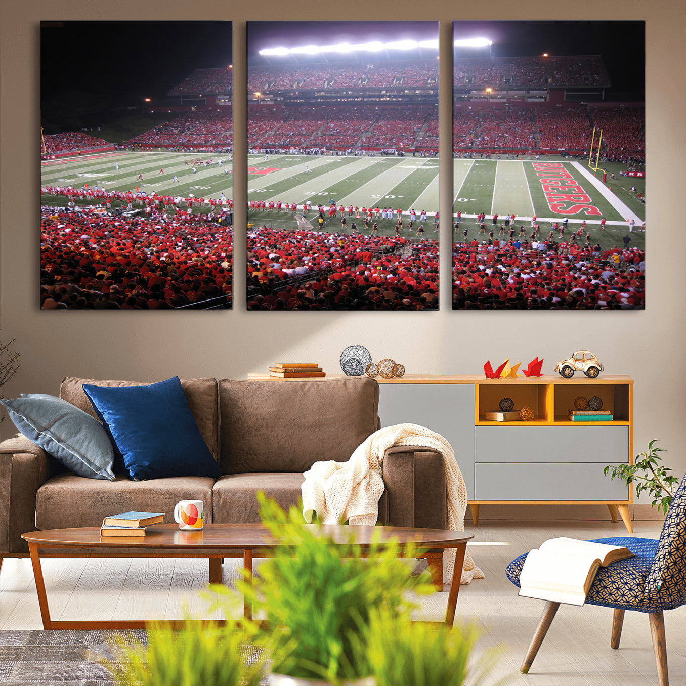 -Rutgers University Scarlet Knights Football Team Print - Piscataway SHI Stadium Wall Art Canvas