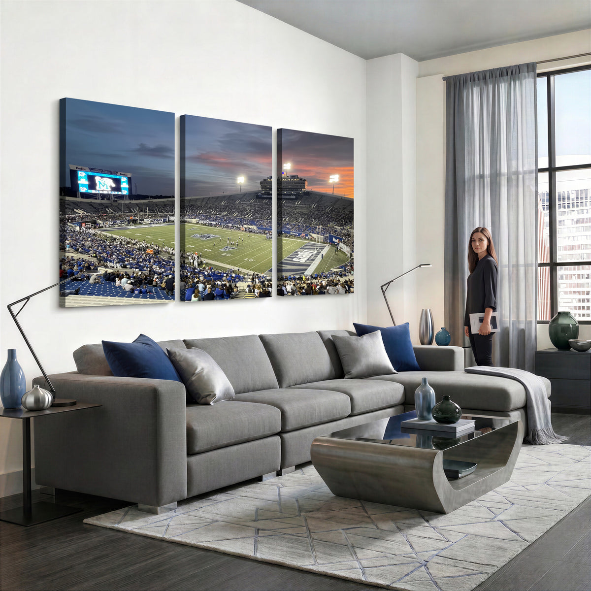 64409-PAN-FL-20X10 - Memphis Tigers Football Team Print - Memphis Simmons Bank Liberty Stadium Wall Art Canvas Print