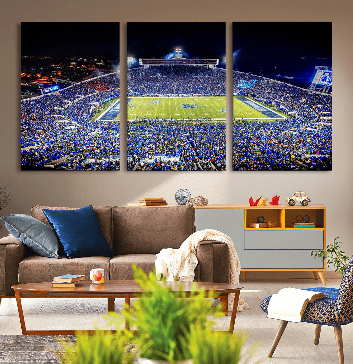 11665-MGV-CV-60X30-3P-University of Memphis Tigers Football Team Print - Memphis Simmons Bank Liberty Stadium Wall Art