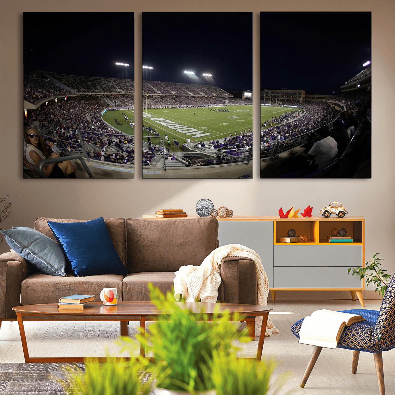 -TCU Horned Frogs Football Team Print - Fort Worth Amon G. Carter Stadium Wall Art Canvas Print.