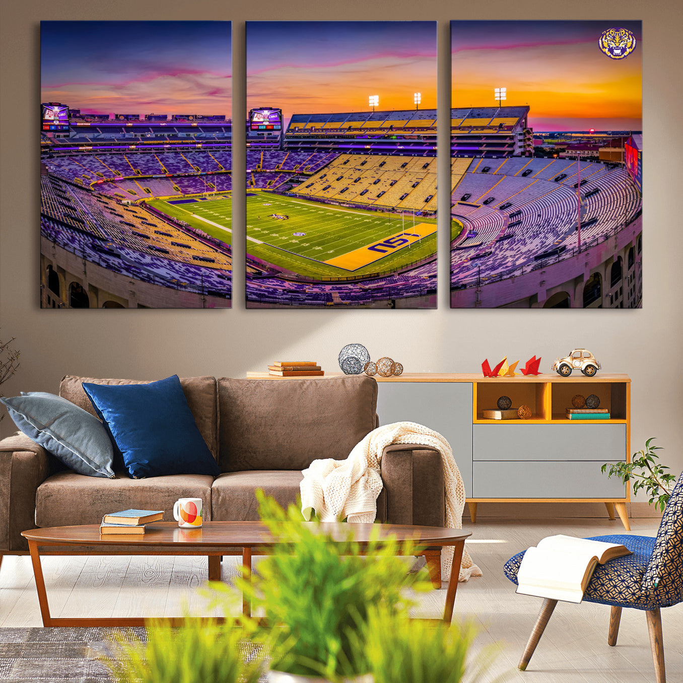 93538-MGV-CV-36X24-The Louisiana State University Tigers Football Team Print - Baton Rouge Tiger Stadium Wall Art