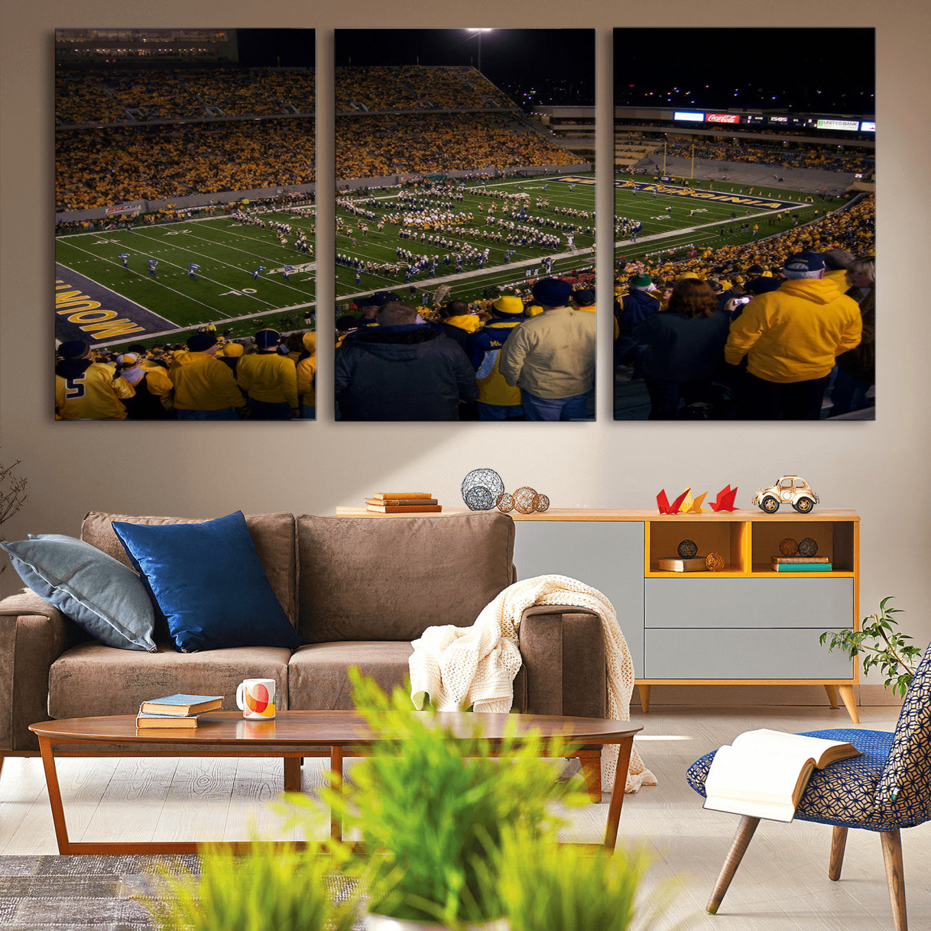 -West Virginia Uni Mountaineers Football Team Print - Milan Puskar Stadium Canvas Print Wall Art,
