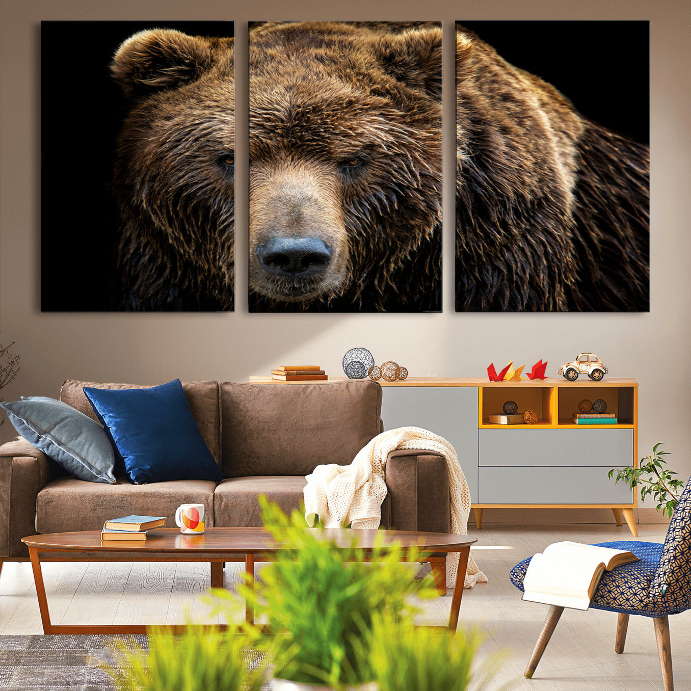 -Grizzly Brown Bear Canvas Wall Art, Wildlife Animal Canvas Artwork Bear Print, Bear Wall Art Print,
