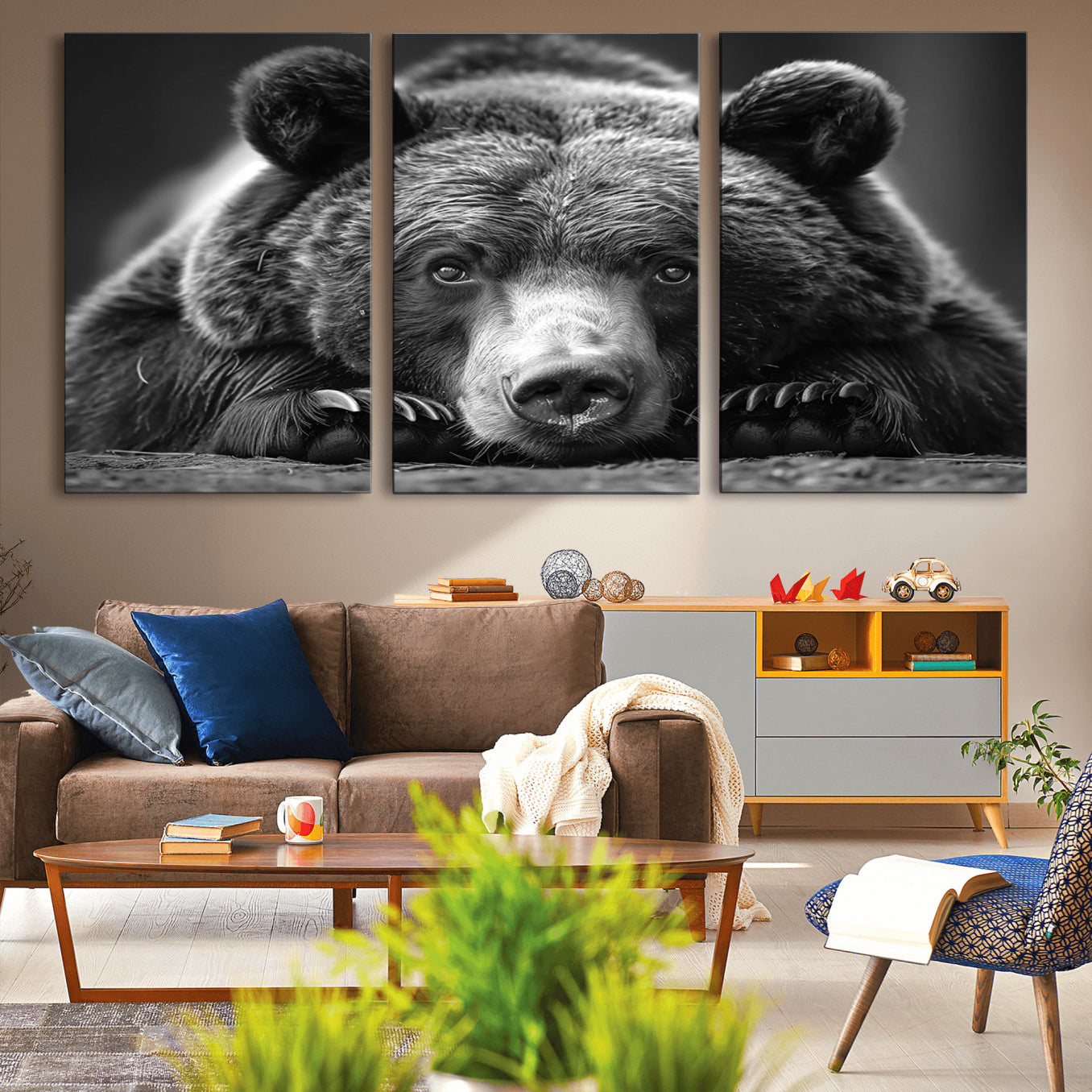 -Resting Grizzly 399 Bear Canvas Print | Ready to Hang Wall Art | Rustic Cabin & Farmhouse Decor |