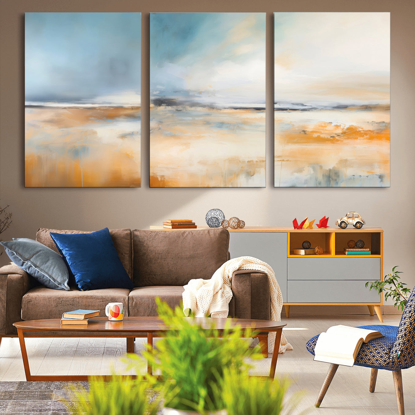 guzelmis-sharpen-MGV-CV-36X24-Abstract Landscape Wall Art Canvas Print - Warm Tones of Orange and Blue, Modern Framed Art for Home