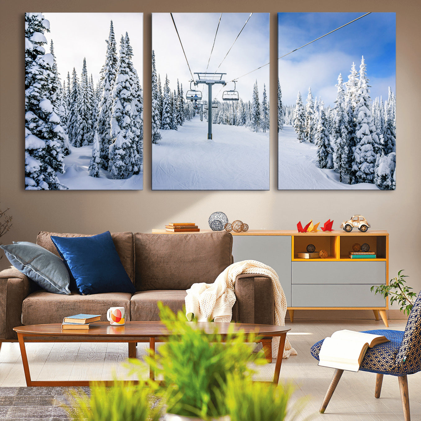 21569-MGV-CV-36X24-Winter Ski Lift Wall Art Print - Landscape Wall Art | Snowy Mountain Adventure | Perfect for Cabin
