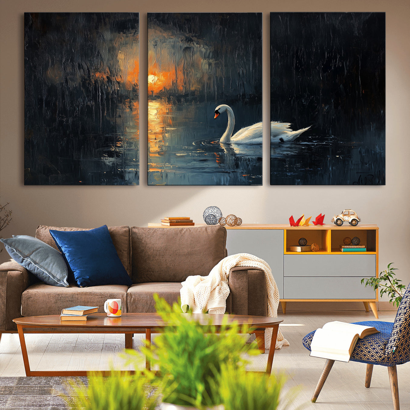 80615-MGV-CV-36X24-Abstract Swan on Water Wall Art Canvas Print - Elegant Nature Scene for Modern Home Decor