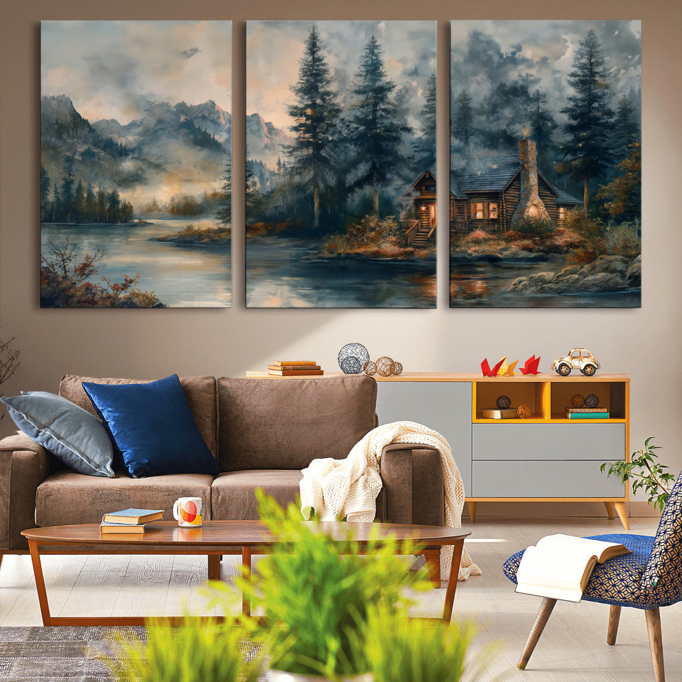 99088-MGV-CV-36X24-Rustic Cabin Woods Wall Art Print | Lake in a Forest Canvas Print | Cabin, Lodge, and Farmhouse
