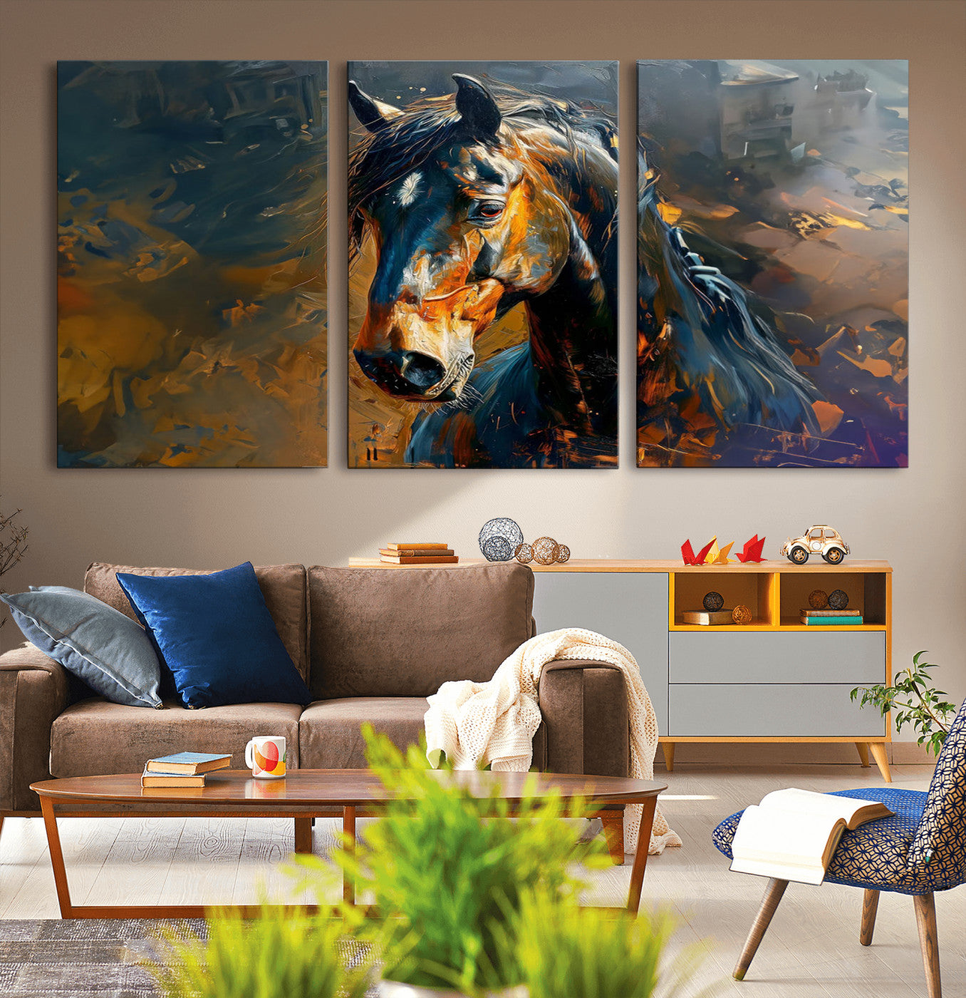 29909-MGV-CV-36X24-Abstract Horse Wall Art Canvas Print | Farmhouse Wall Decor | Western Cabin Art | Rustic Horse Decor