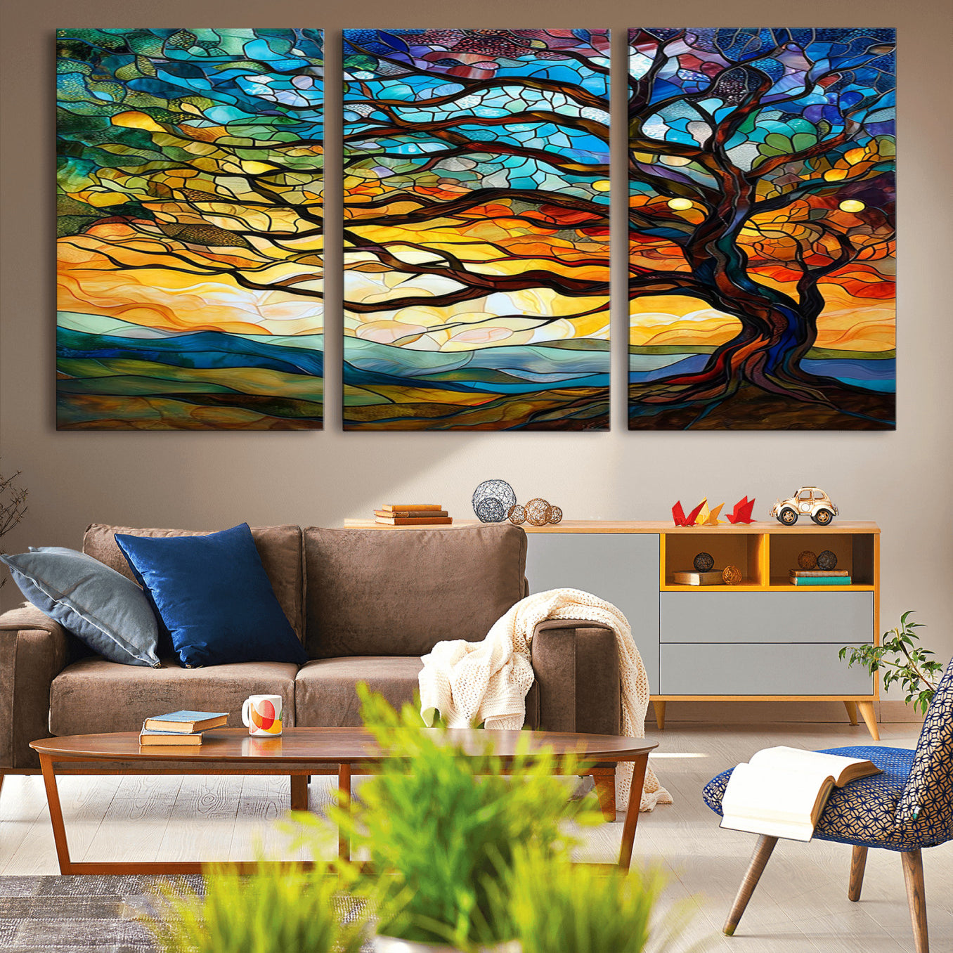 87789-MGV-CV-36X24-Vibrant Mosaic Tree of Life Wall Art | Stained Glass Style Canvas Print | Ready to Hang Artistic