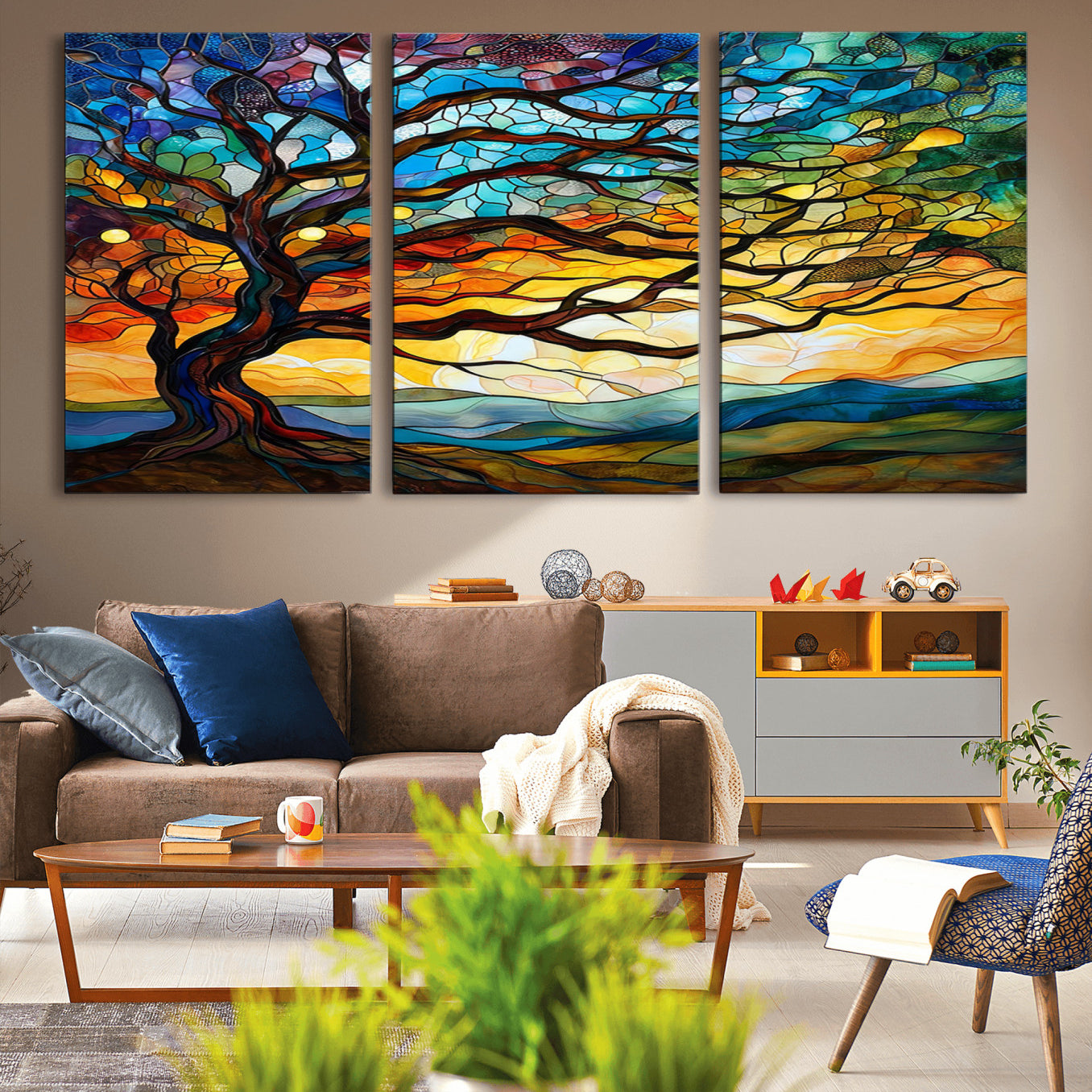 64765-MGV-CV-36X24-Mosaic Tree Wall Art | Ready to Hang Stained Glass Style Canvas Print | Farmhouse Wall Decor, Cabin