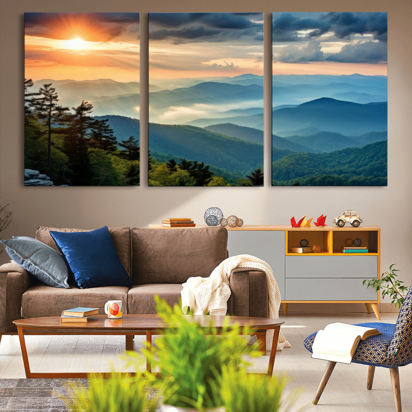 44761-MGV-CV-36X24-Sunrise Over Mountain Range Wall Art Canvas Print, Farmhouse Wall Decor, Cabin Wall Art