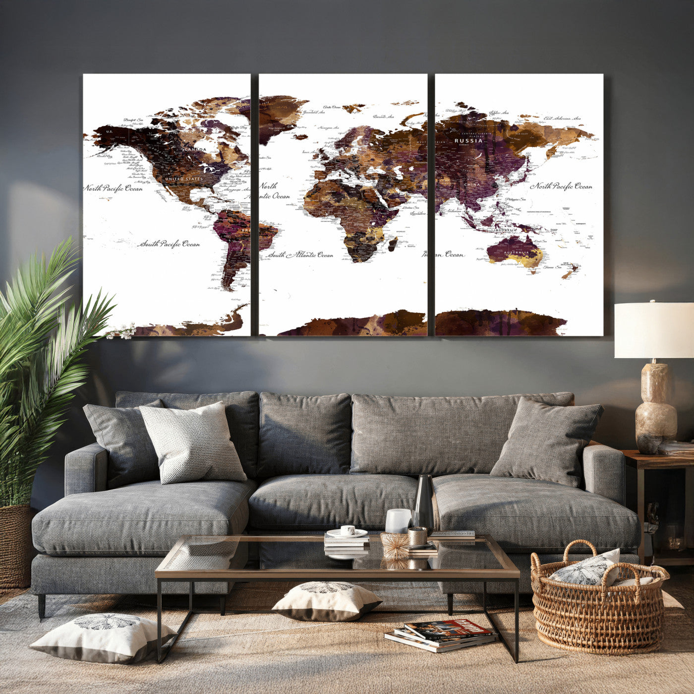 50611-MGV-CV-36X24 - Push Pin World Map Canvas Print – Framed Wall Art for Couples to Track Their Travels – Anniversary