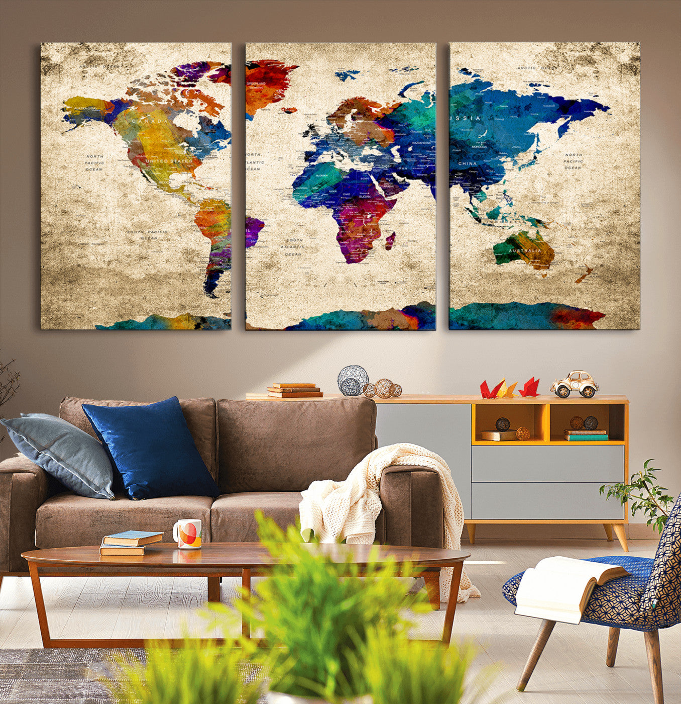 99274-MGV-CV-36X24-Push Pin World Map Canvas Print – Travel Tracker Wall Art for Couples, Perfect Anniversary Gift for Home or Office Decor