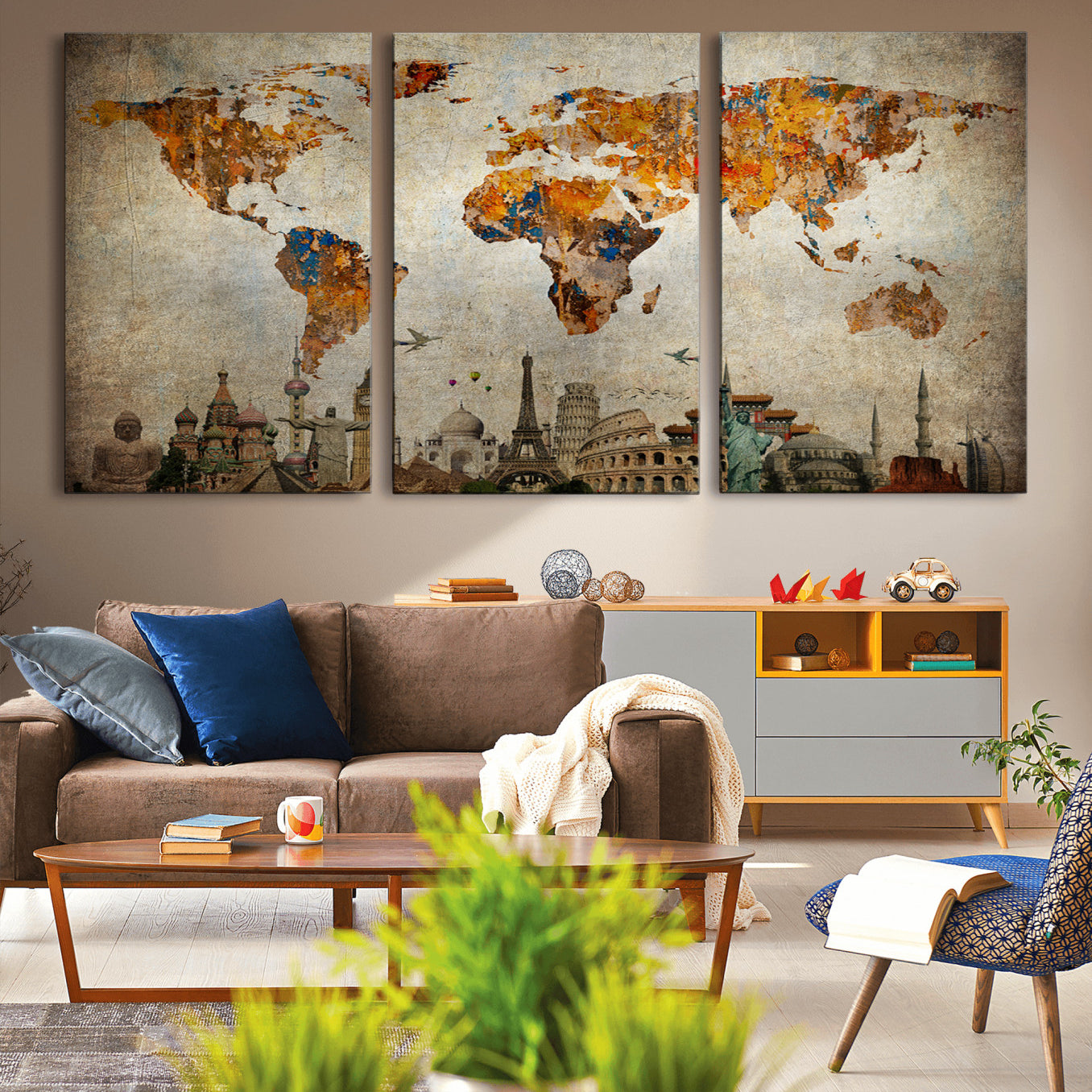 54918-MGV-CV-36X24-Push Pin World Map Canvas Print – Travel Tracker Wall Art for Couples, Perfect Anniversary Gift for Home or Office Decor