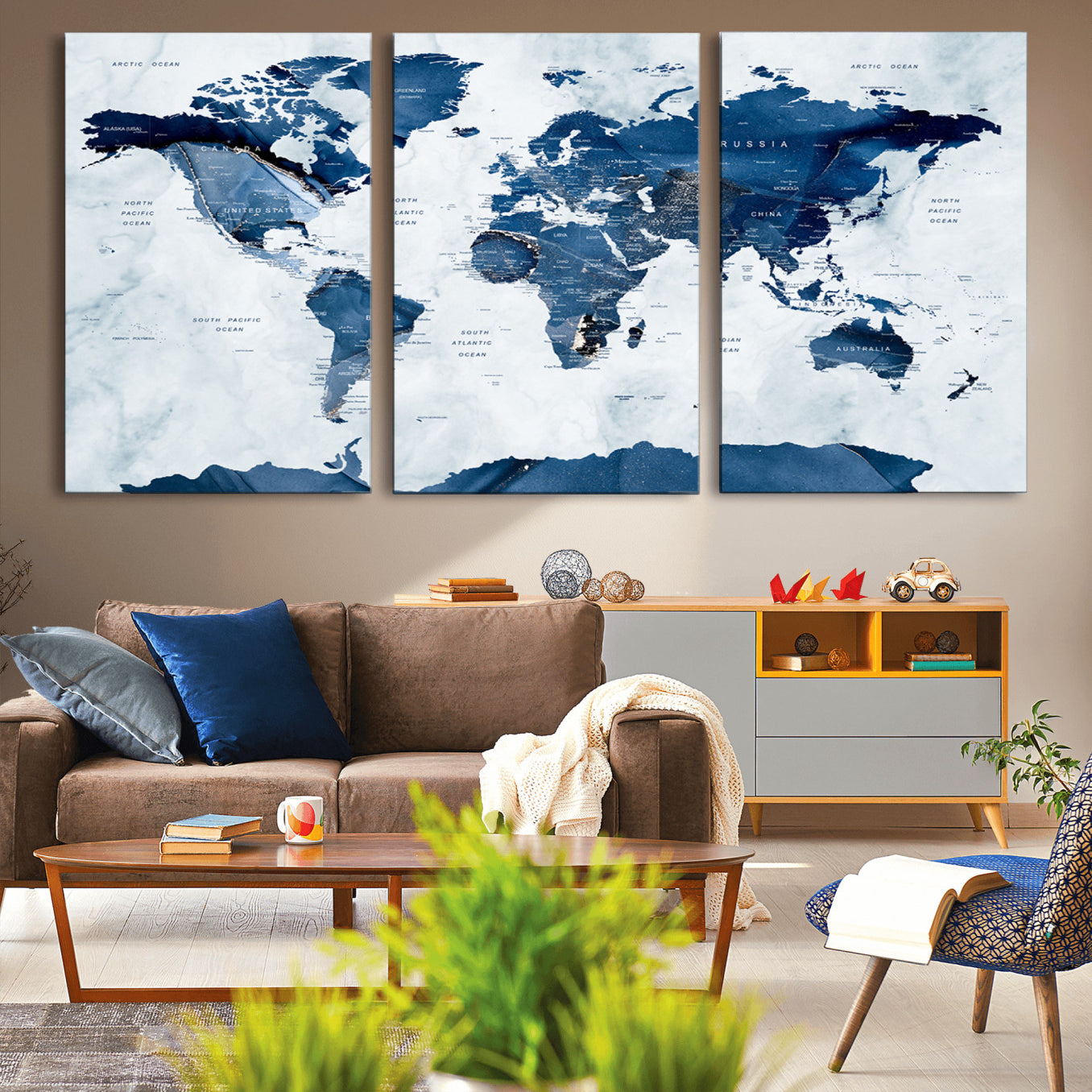 44436-MGV-CV-36X24-Push Pin World Map Canvas Print – Travel Tracker Wall Art for Couples, Perfect Anniversary Gift for Home or Office Decor