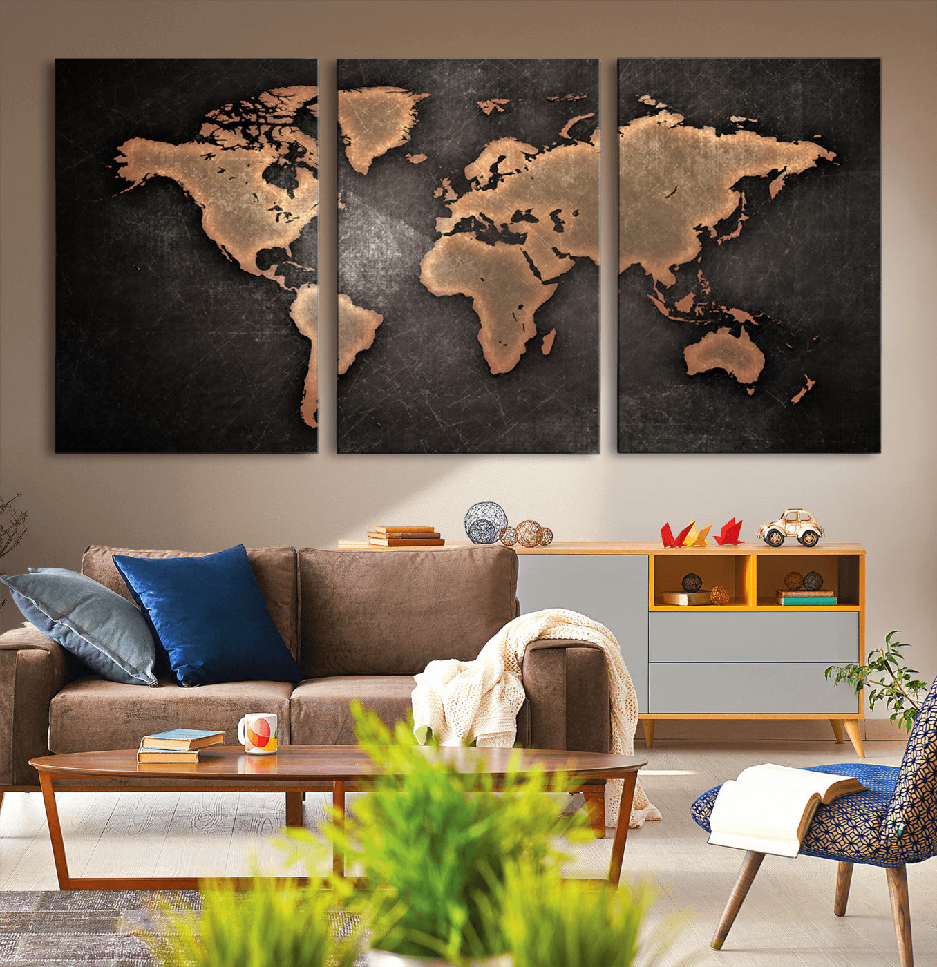 33739-MGV-CV-36X24-Push Pin World Map Canvas Print – Framed Travel Map Wall Art for Couples, Anniversary Gift, Modern Home or Office Decor