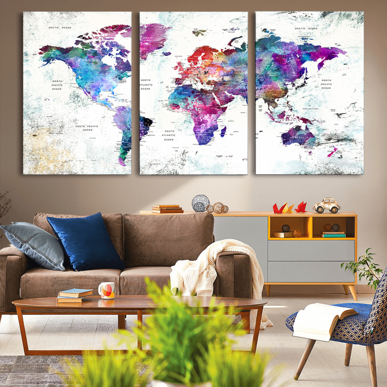 -Push Pin World Map Canvas Print – Travel Tracker Wall Art for Couples, Perfect Anniversary Gift for Home or Office Decor