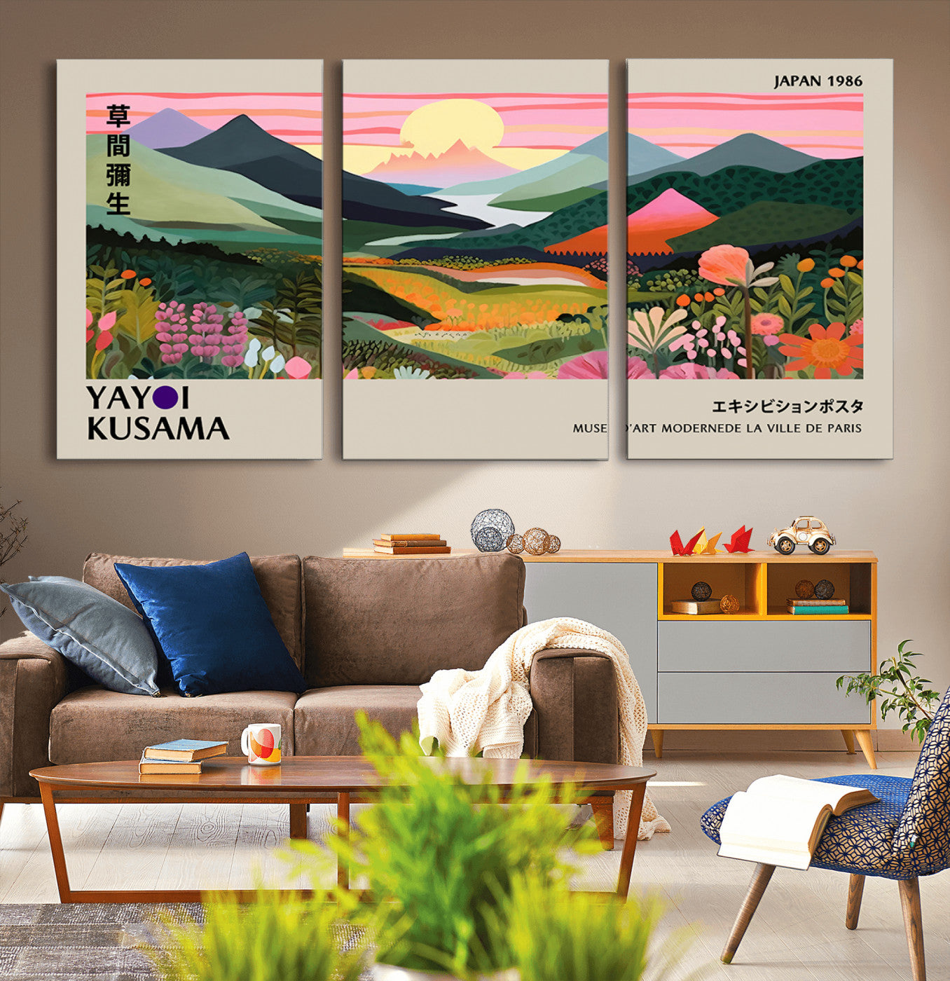 85192-MGV-CV-36X24-Yayoi Kusama 1986 Wall Art Print – Vibrant Abstract Japanese Wabi Sabi Design Modern Colorful Artwork for Home Office