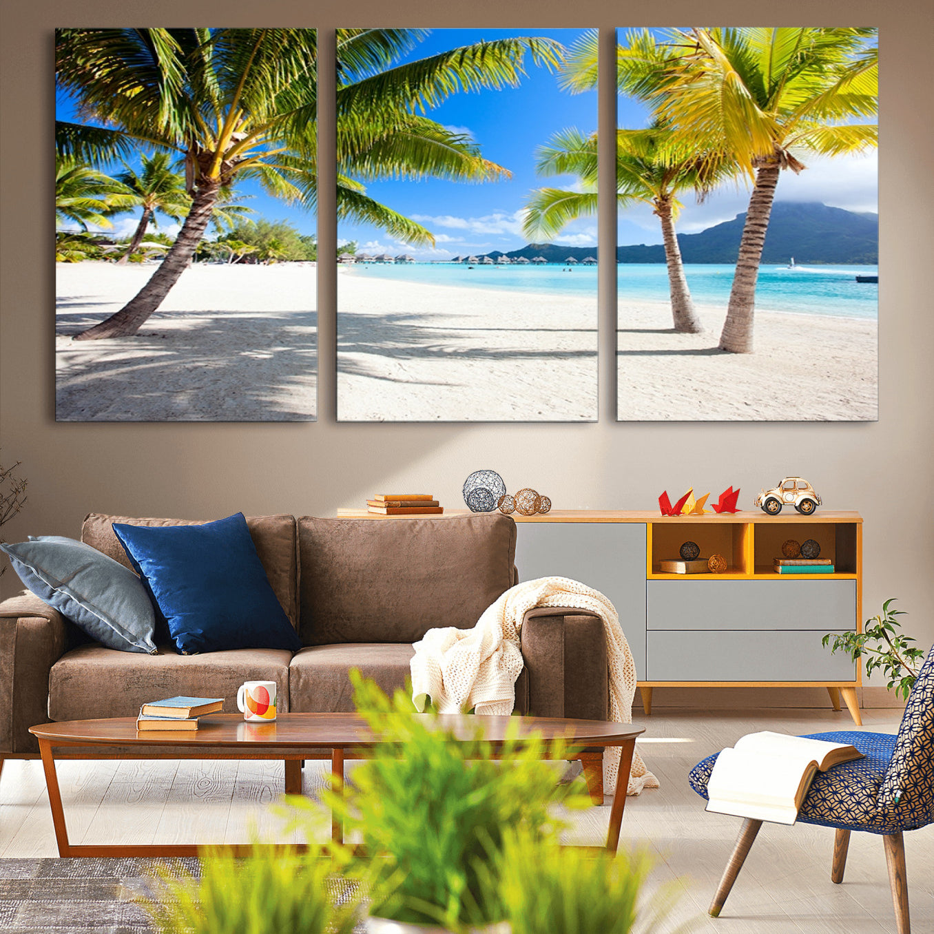 -Blue Beach and Sea Wall Art Canvas Print