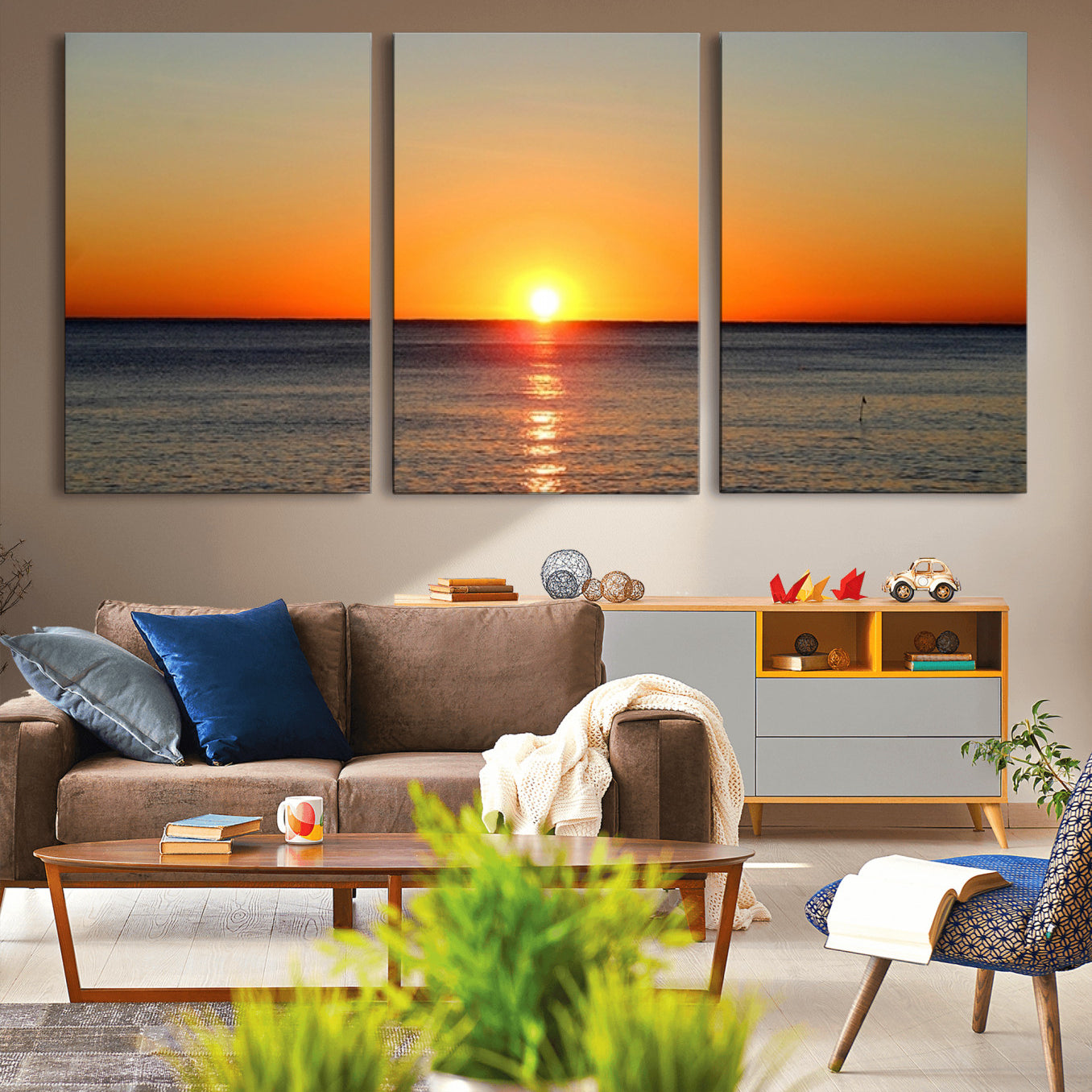 54676-MGV-CV-36X24-Golden Horizon Sunset Over Ocean Wall Art Canvas Print – Tropical Beach Canvas Wall Art – Giclee