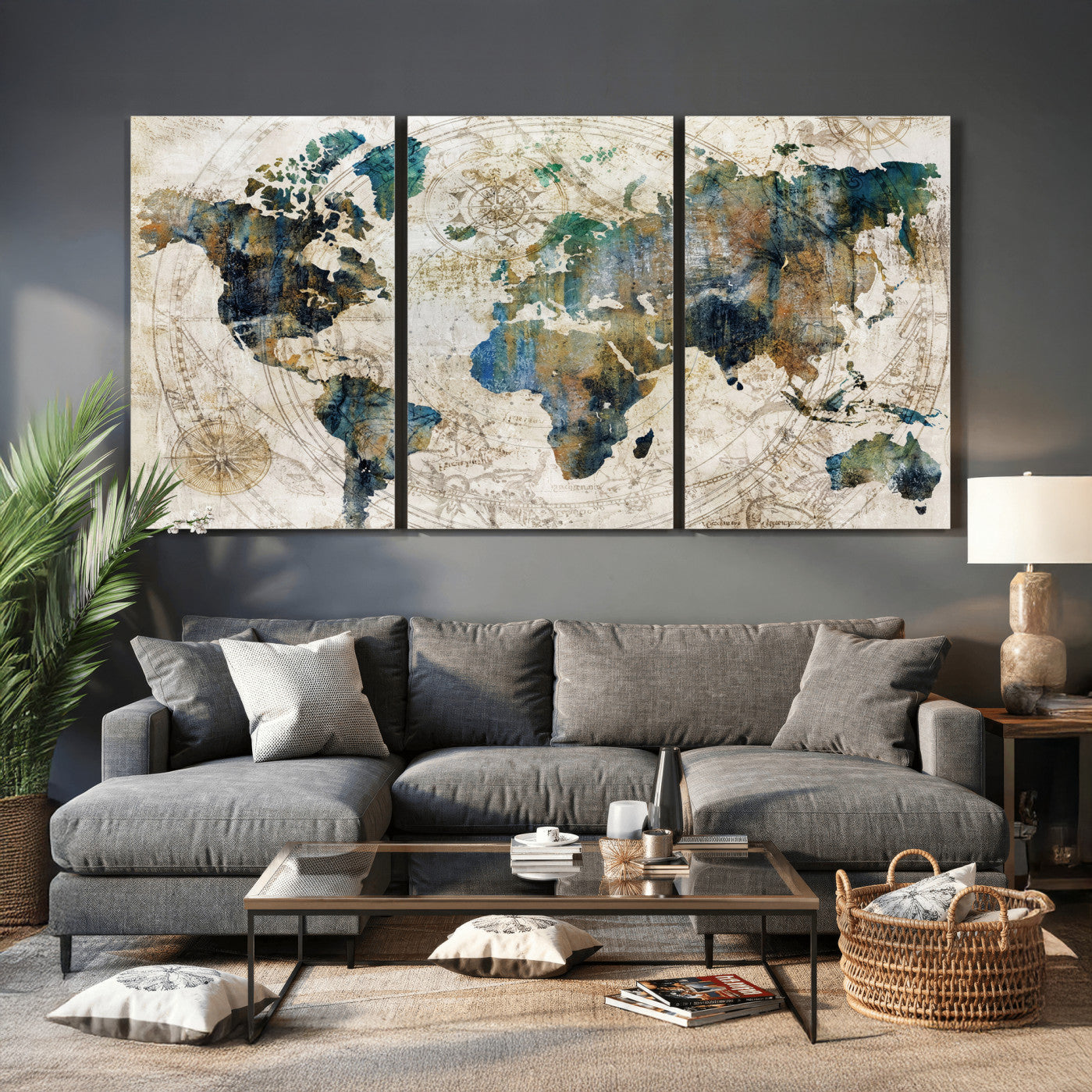 36972-MGV-CV-36X24 - Grunge Abstract World Map Art Print Canvas Print for Office Decor