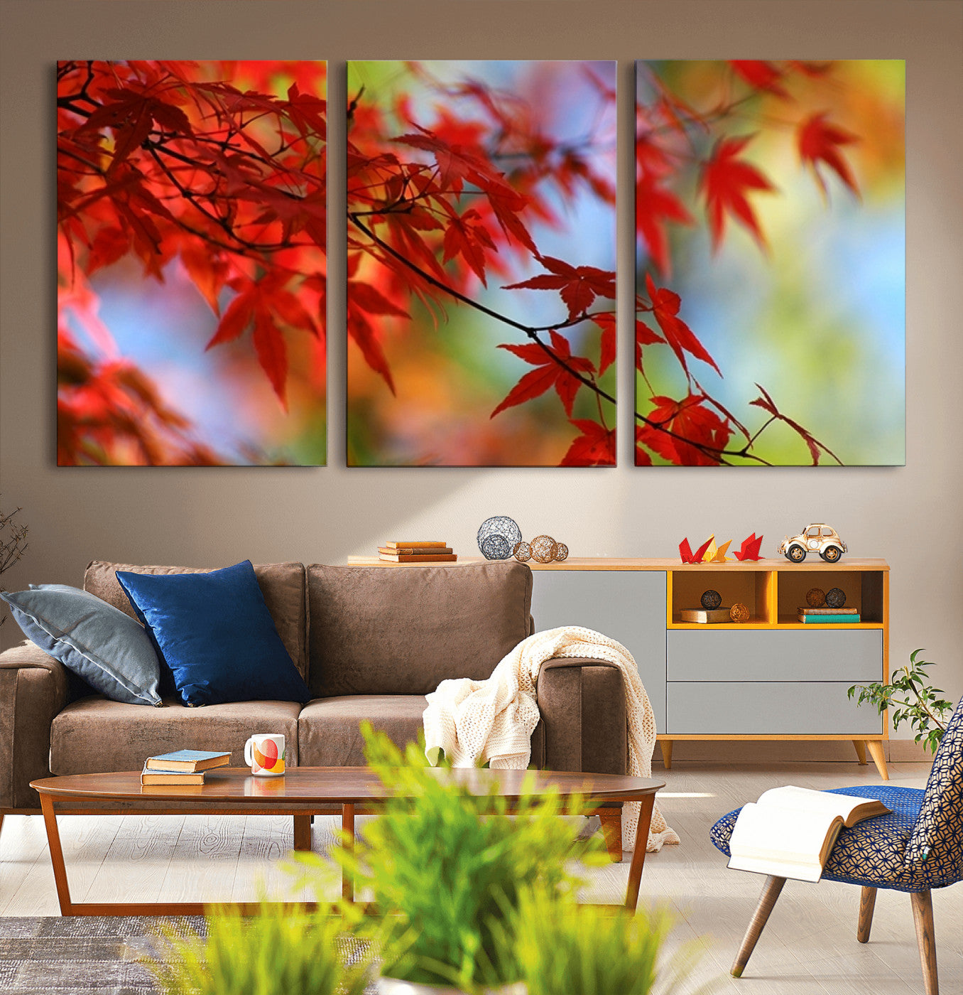 -Red Leaves Autumn Forest Wall Art Canvas, Red Leaves Autumn Forest Canvas Print