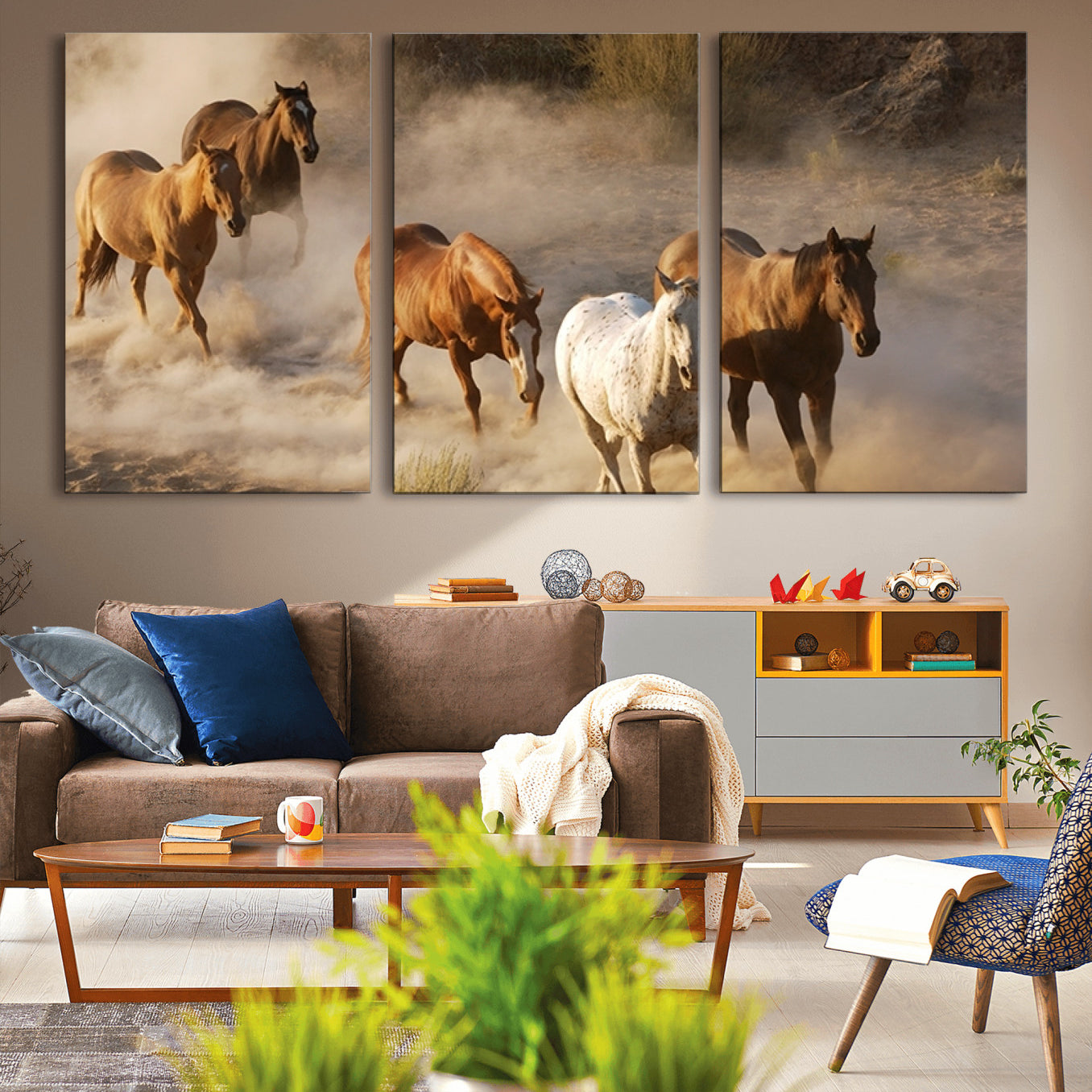 -Large Wall Art 5 Horses Running on Sand Canvas Print