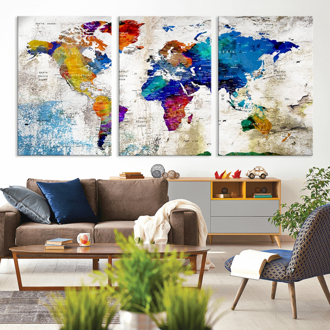 -Push Pin World Map Canvas Print – Framed Travel Map Wall Art for Couples, Anniversary Gift, Modern Home or Office Decor