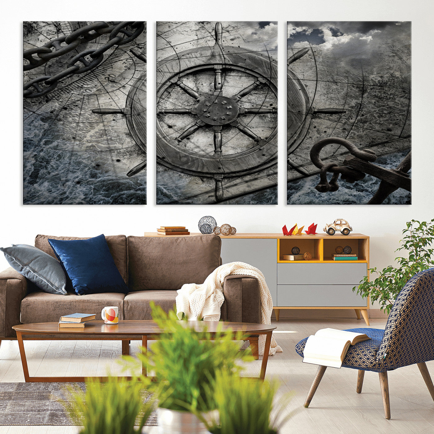 -Ship Steering Wheel Vintage Wall Art Canvas Print